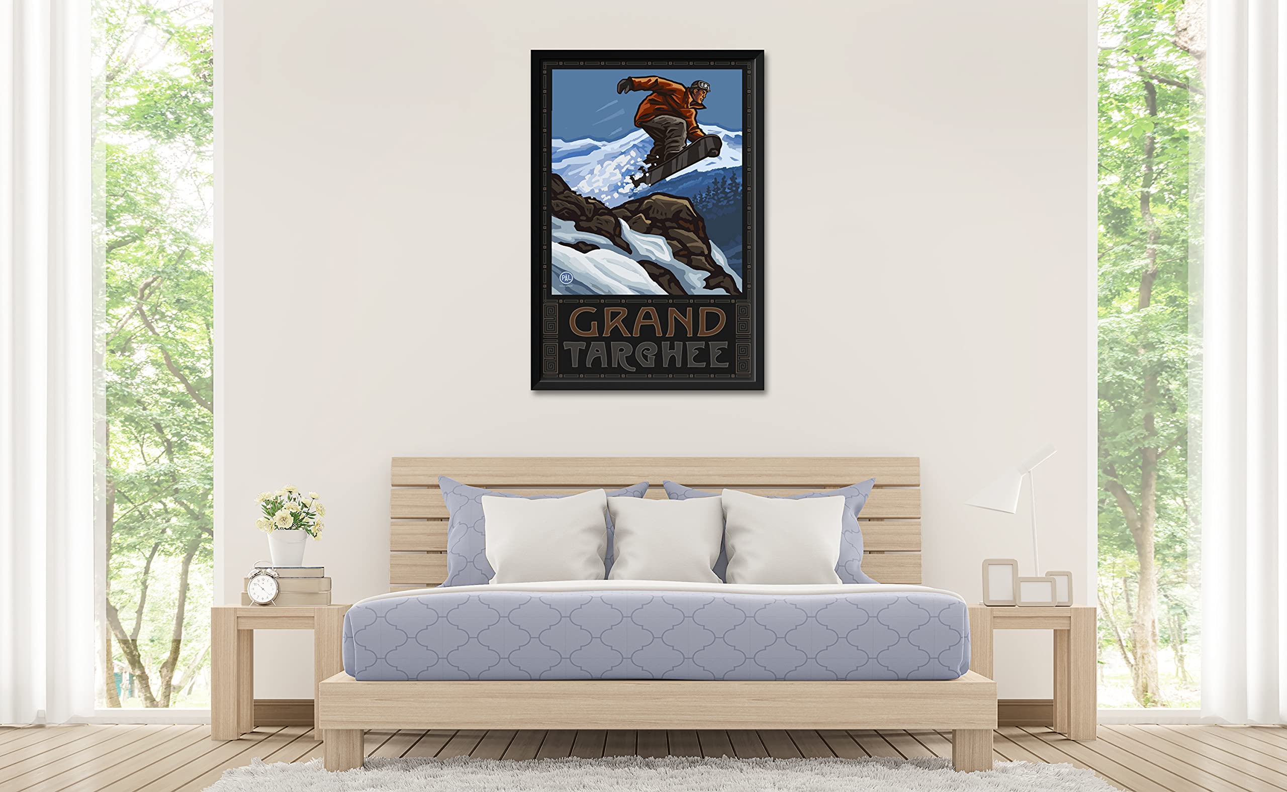 Professional Framed Art Print of Snowboarder Jumping at Grand Targhee Wyoming - 32x47 Inch Wall Decor by Artist Paul A. Lanquist - Perfect for Ski Lodge, Mountain Cabin or Sports Enthusiast Home Decor