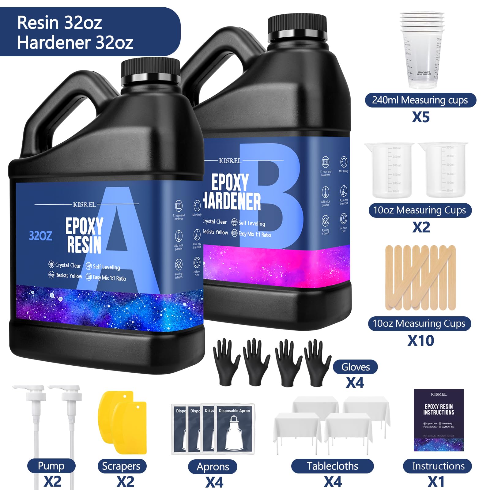 64OZ Crystal Clear Epoxy Resin Kit - No Yellowing, No Bubble Art Resin for Crafts, Jewelry Making, Wood & Resin Molds (32OZ x 2) - Perfect for DIY Art Projects, Home Decor, and Creative Gifts