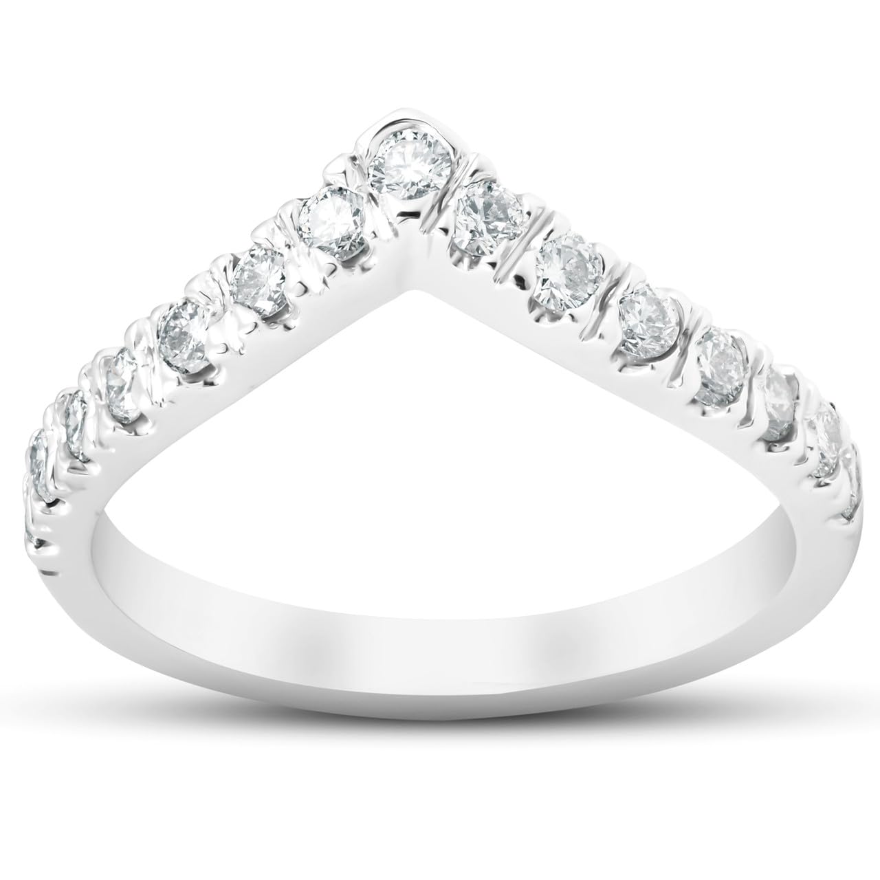 1/2 Carat Diamond Curved V-Shape Contour Ring - 14K White Gold Women's Wedding Band for Engagement, Anniversary & Special Occasions