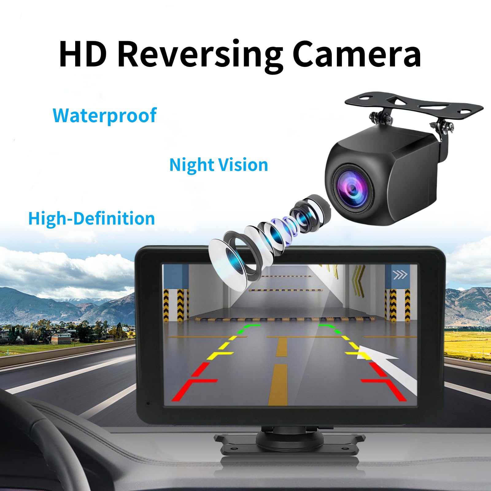 4 Pin Backup Camera for CarPlay - AHD 720P/1080P Rear View Camera with Mirror Image Support, 2.5mm Jack to 4 Pin Front/Rear View Camera, 20ft Male Plug - Perfect for Parking Assistance & Safe Reversing in Cars, Trucks, SUVs