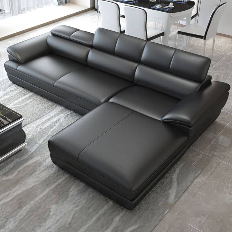 Mid Century Modern Leather Sectional Sofa with Cushion Back & Pillow Top Arm - Perfect for Living Room, Lounge & Home Office Comfort