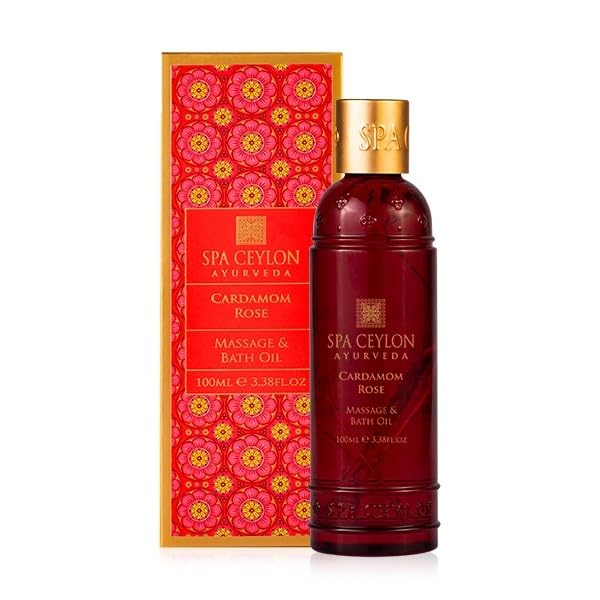 Spa Ceylon Cardamom Rose Massage & Bath Oil - 100% Natural Relaxing Body Oil for Aromatherapy, Massage Therapy & Spa Treatments | Soothing Skin Care for Stress Relief & Muscle Relaxation | Perfect for Home Spa, Couples Massage & Self-Care Rituals