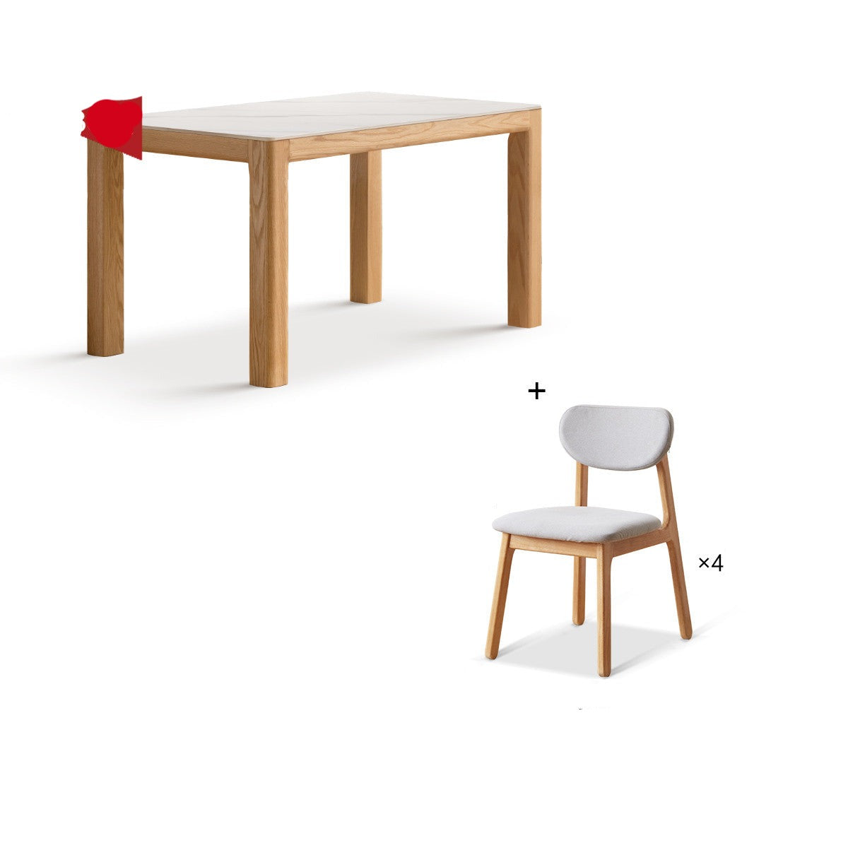 Solid Oak Wood Dining Table - Simple Modern Design for Kitchen, Dining Room & Small Spaces