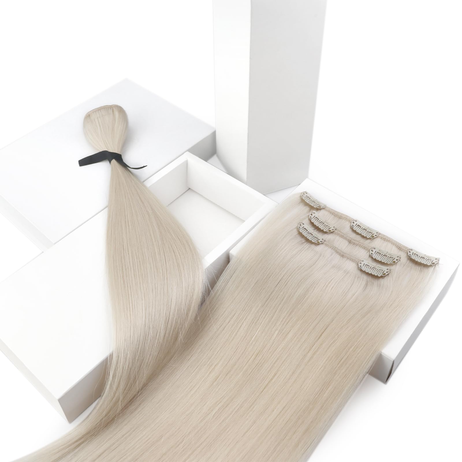 Ve Sunny Platinum Blonde Clip-in Human Hair Extensions - 5pcs 70g 12inch Short Hair Extensions for Volume & Length - Perfect for Parties, Weddings & Everyday Styling