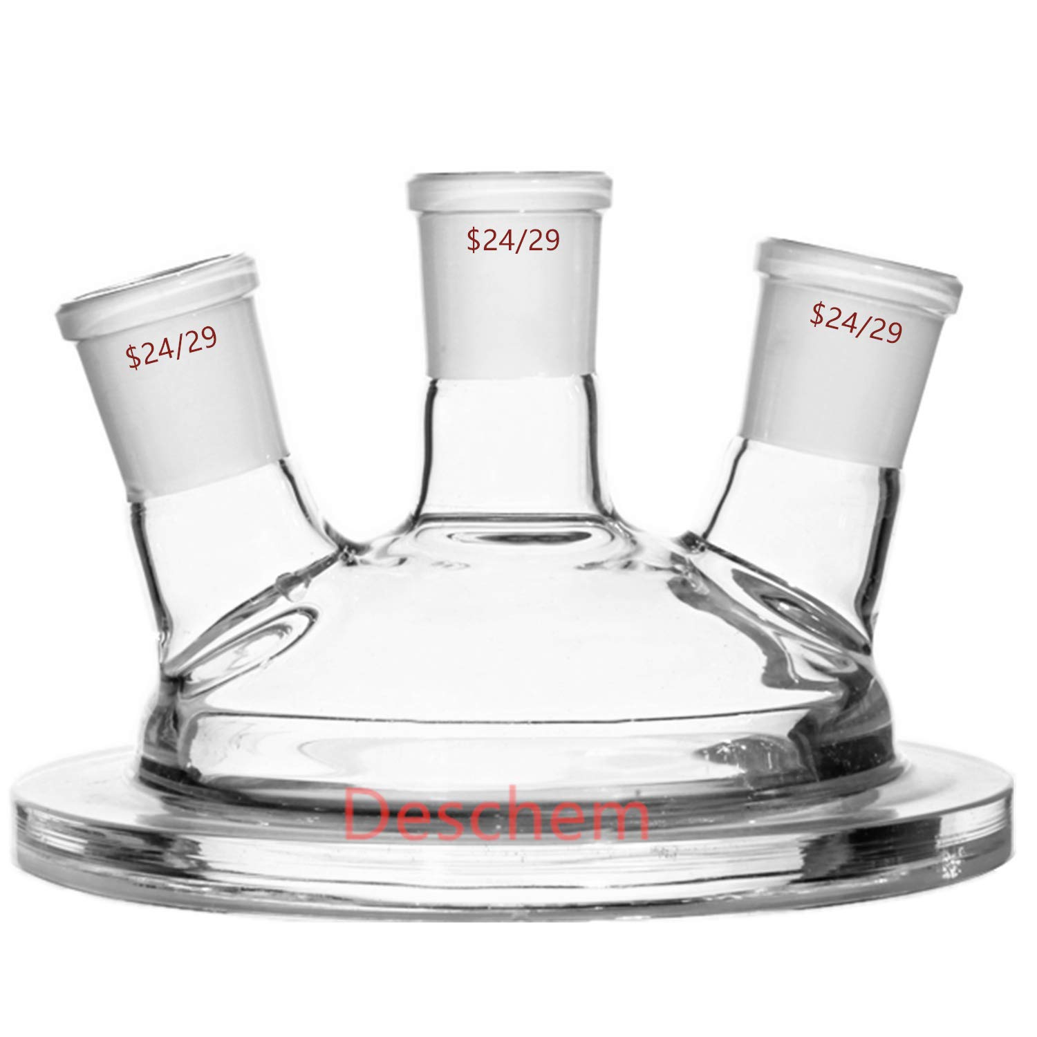 24/29 Flat Bottom Glass Reactor with 3 Necks - Laboratory Reaction Vessel with Glass Lid & Steel Clamp for Chemical Synthesis, Distillation, and Research Experiments