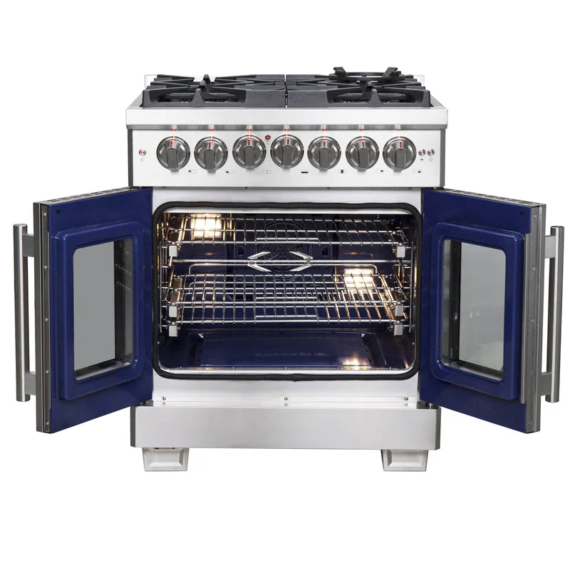 Forno 30 Inch Capriasca Dual Fuel Range - 5 Gas Burners, 100,000 BTU, French Door Electric Oven in Stainless Steel (Model FFSGS6387) - Perfect for Home Kitchens, Restaurants & Professional Chefs