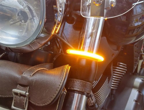41mm Razor Motorcycle LED Turn Signal Light Bars with Clear Lens - Fork-Mounted Safety Lights for Harley, Honda, Yamaha - Perfect for Night Riding & Custom Bike Builds
