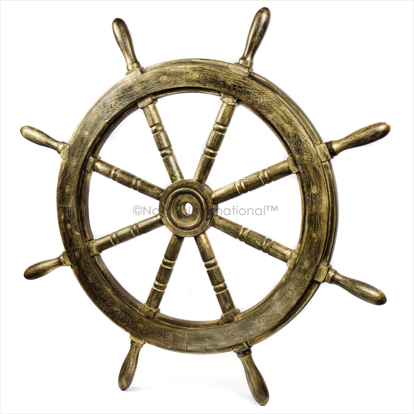 Antique Golden Nautical Wooden Ship Wheel - 12 Inch Handcrafted Maritime Decor for Pirate Nursery, Coastal Home Decor, and Themed Parties | Nagina International