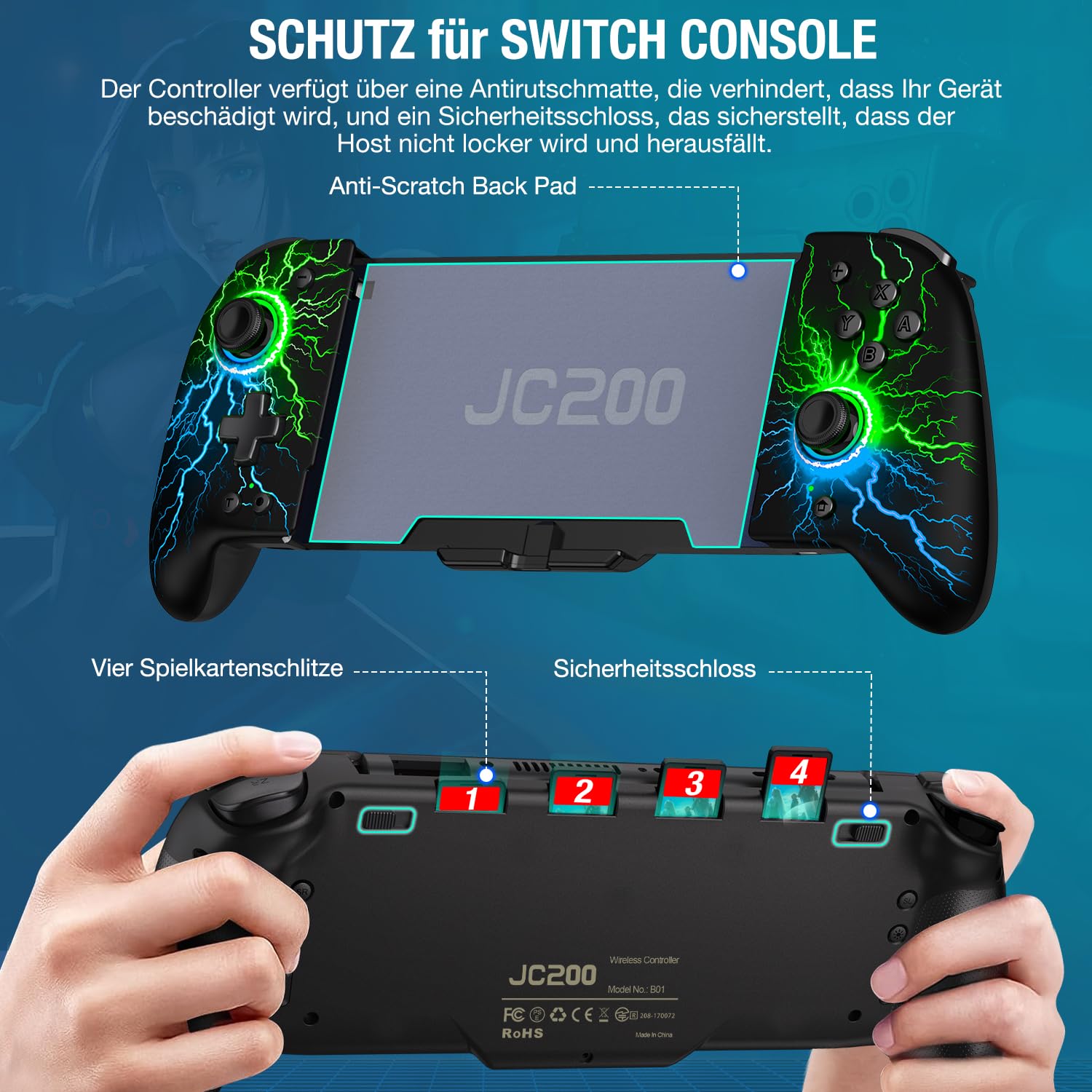 Elegamefy One-Piece Joypad Controller Replacement for Nintendo Switch/OLED - Pro Controller with Cool RGB Lights, Programmable, Dual Vibration, Turbo & Wake-Up Function - Perfect for Gaming, Travel & Family Entertainment