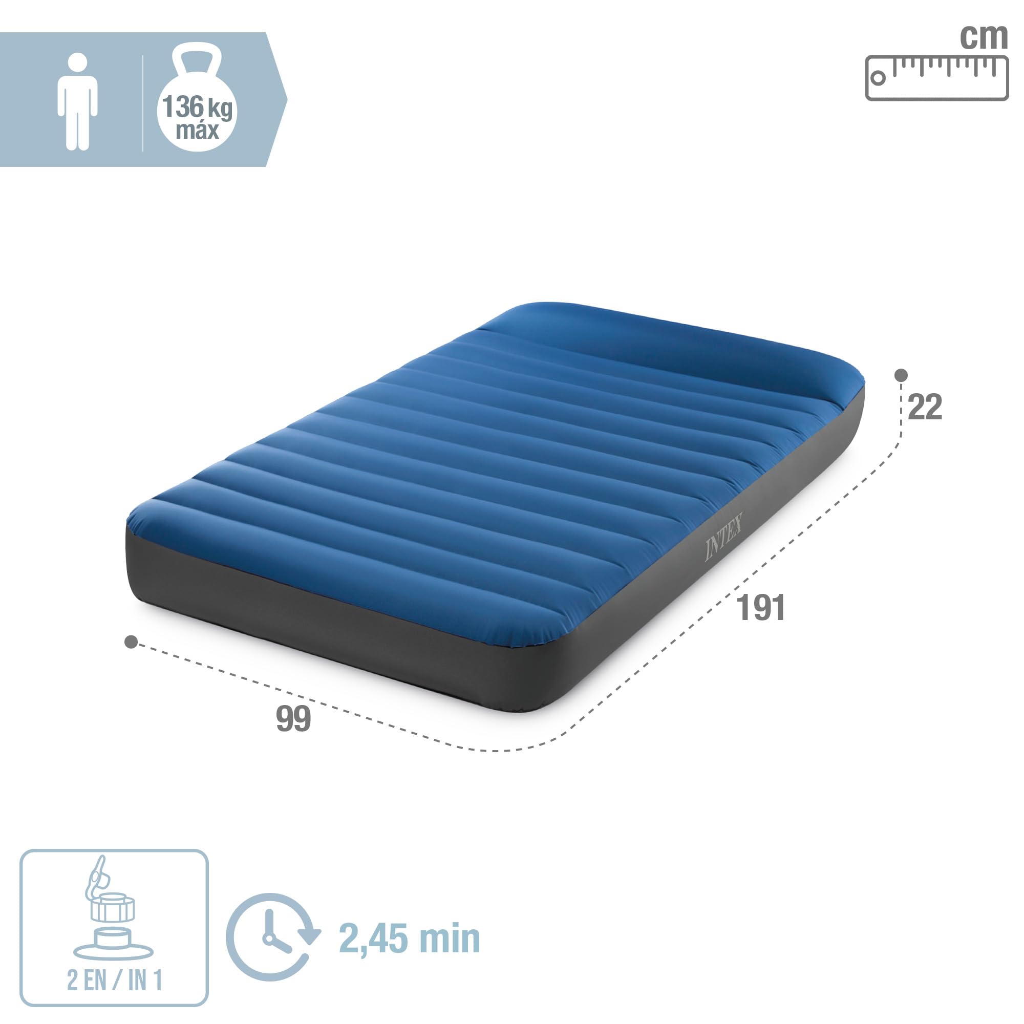 **Intex Single Inflatable Air Mattress for Camping - 39x75 Inches, Fiber-Tech TPU Material, Lightweight & Comfortable with Built-in Electric Pump - Perfect for Outdoor Adventures, Guest Beds & Travel**