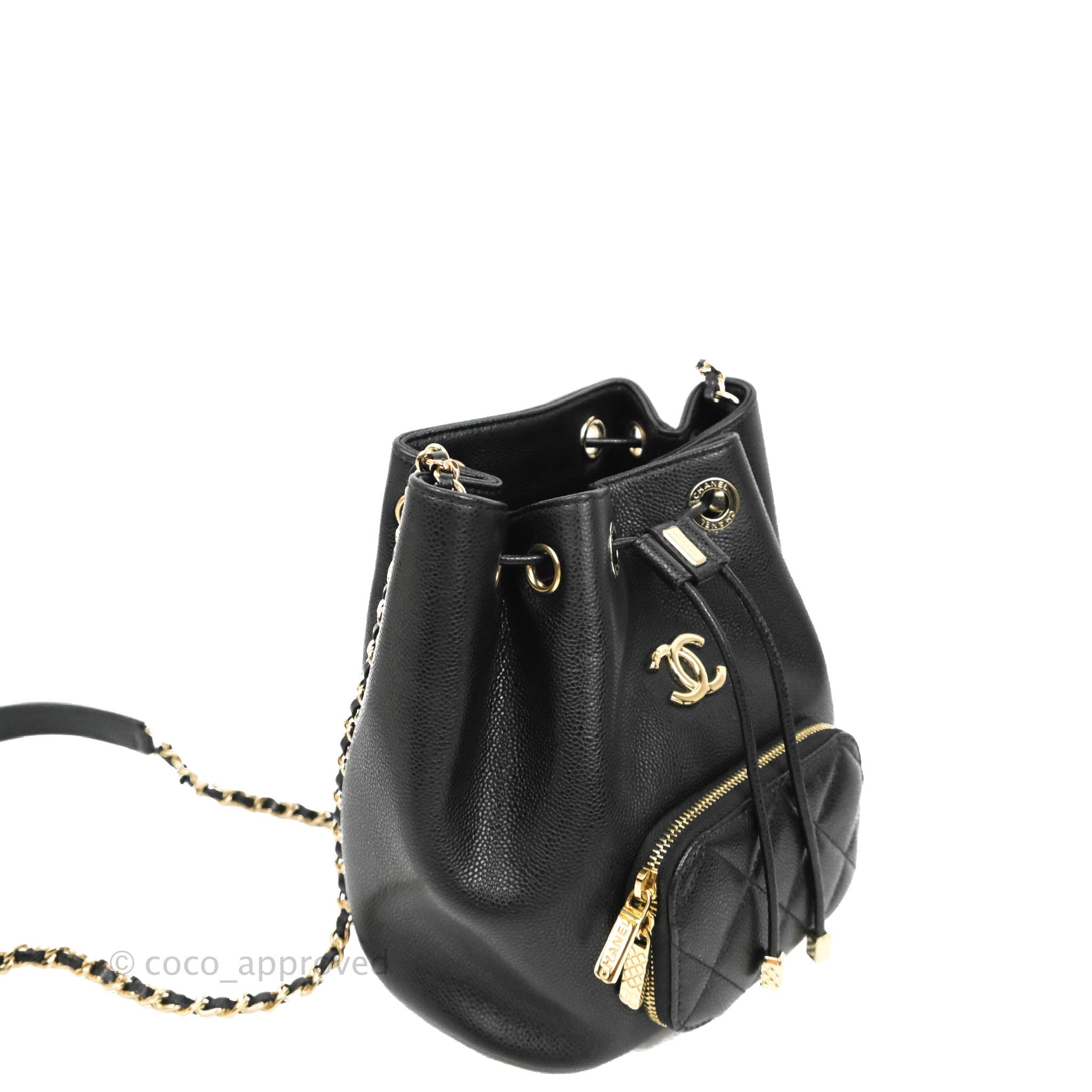 Chanel Business Affinity Drawstring Bucket Bag in Black Caviar Leather with Gold Hardware - Perfect for Work, Travel & Everyday Luxury