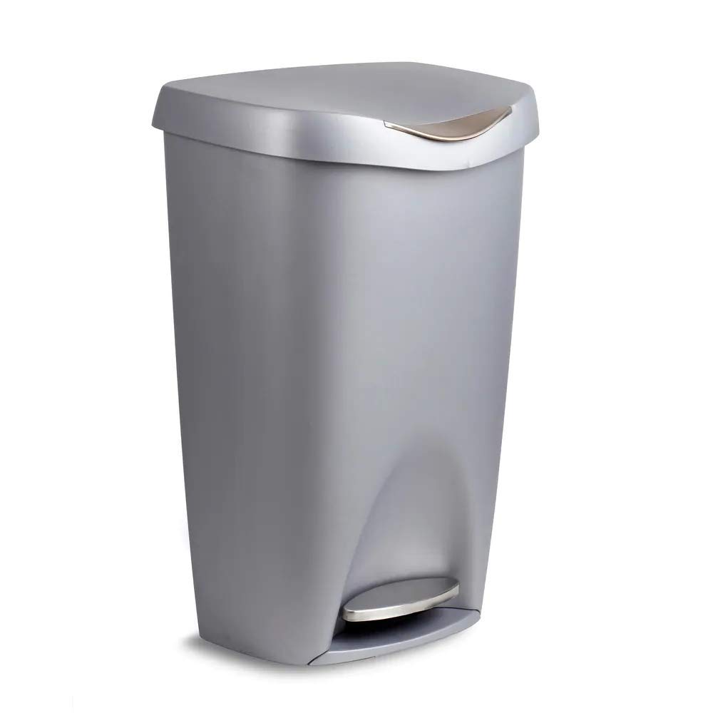 13 Gallon Stainless Steel Kitchen Trash Can with Lid & Foot Pedal - Rectangle Step-On Garbage Bin with Secure Slide Lock & Bag Fastener - Ideal for Home, Office, Bathroom & Outdoor Use
