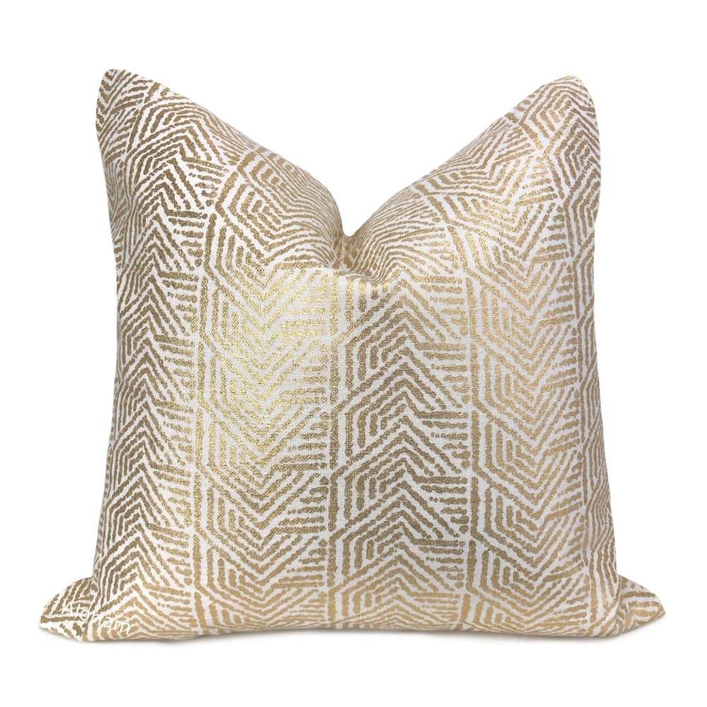 Julian Metallic Gold Tribal Chevron Pillow Cover - Decorative Throw Pillow Case for Sofa, Bed, Couch - Boho Home Decor Accent for Living Room, Bedroom