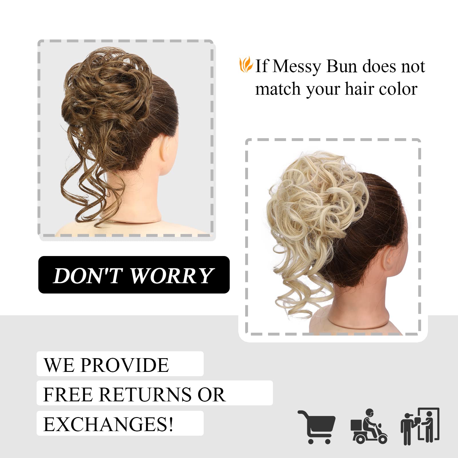 Earfodo Messy Bun Hair Extension for Women - Synthetic Hair Bun Ponytail Piece in Medium Golden Brown (8/27#) - Perfect for Daily Wear, Work, and Casual Outfits