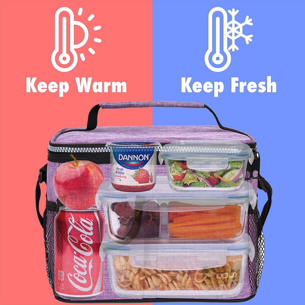 OPUX Insulated Lunch Bag for Men & Women - Leakproof Heather Purple Lunch Box for Work & School, Portable Soft Cooler Bag with Shoulder Strap - Adult & Kids Lunchbox for Office, Picnic, Hiking (14 Can/8L Capacity)