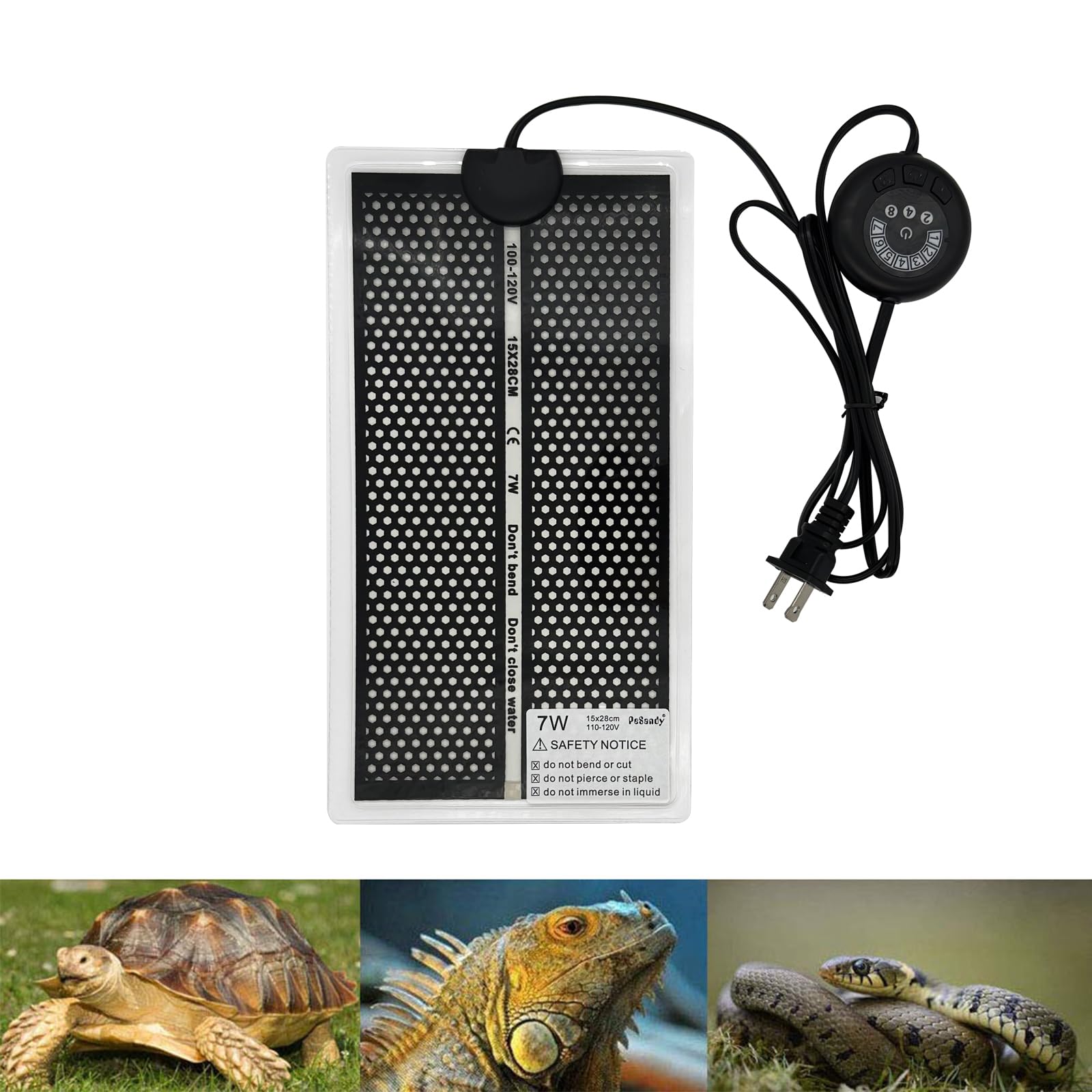 7W Reptile Heat Pad with 7-Temperature Settings - Under Tank Terrarium Heater for Snakes, Lizards, Geckos, Frogs & Small Pets - Perfect for Reptile Tanks, Habitats & Winter Warmth