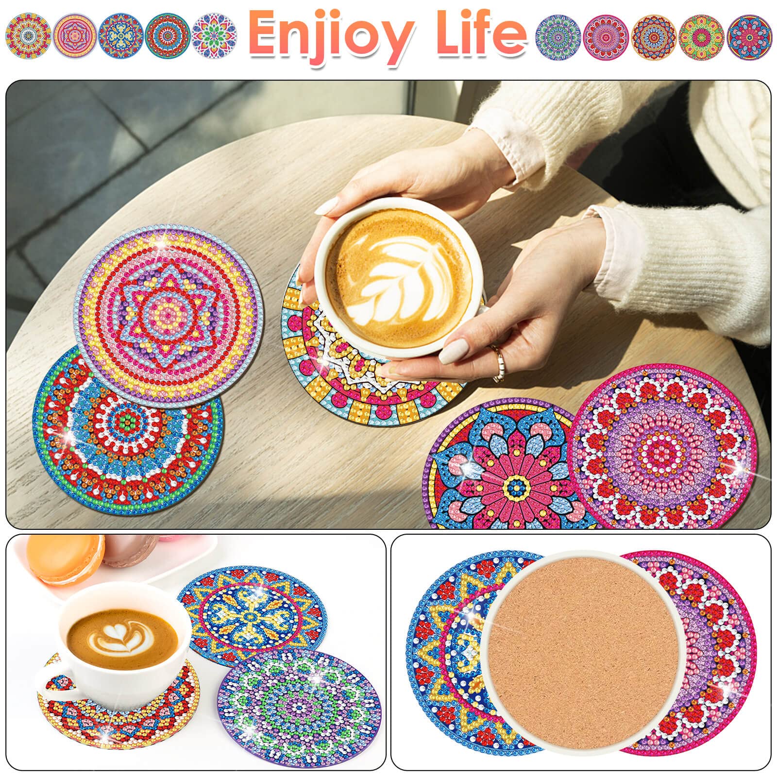 Diamond Painting Coaster Kits - 10-Piece Mandala DIY Art Coasters with Holder Set for Adults | Perfect for Home Decor, Gift Giving & Relaxing Crafts