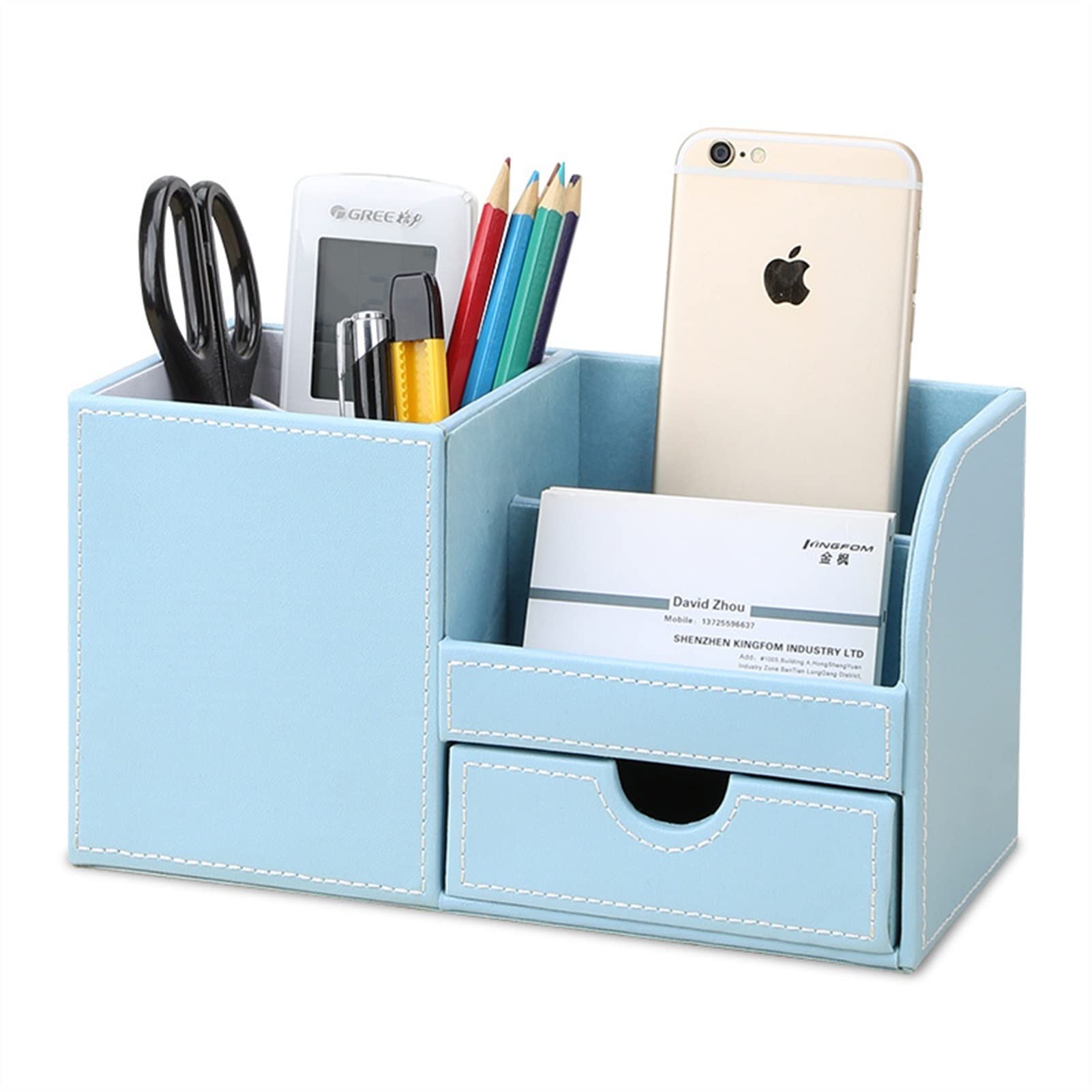 Premium PU Leather Business Card Holder & Desk Organizer - Home Office Storage for Business Cards, Pens, Pencils & Remote Controls | Perfect for Office, Reception & Workspace Organization