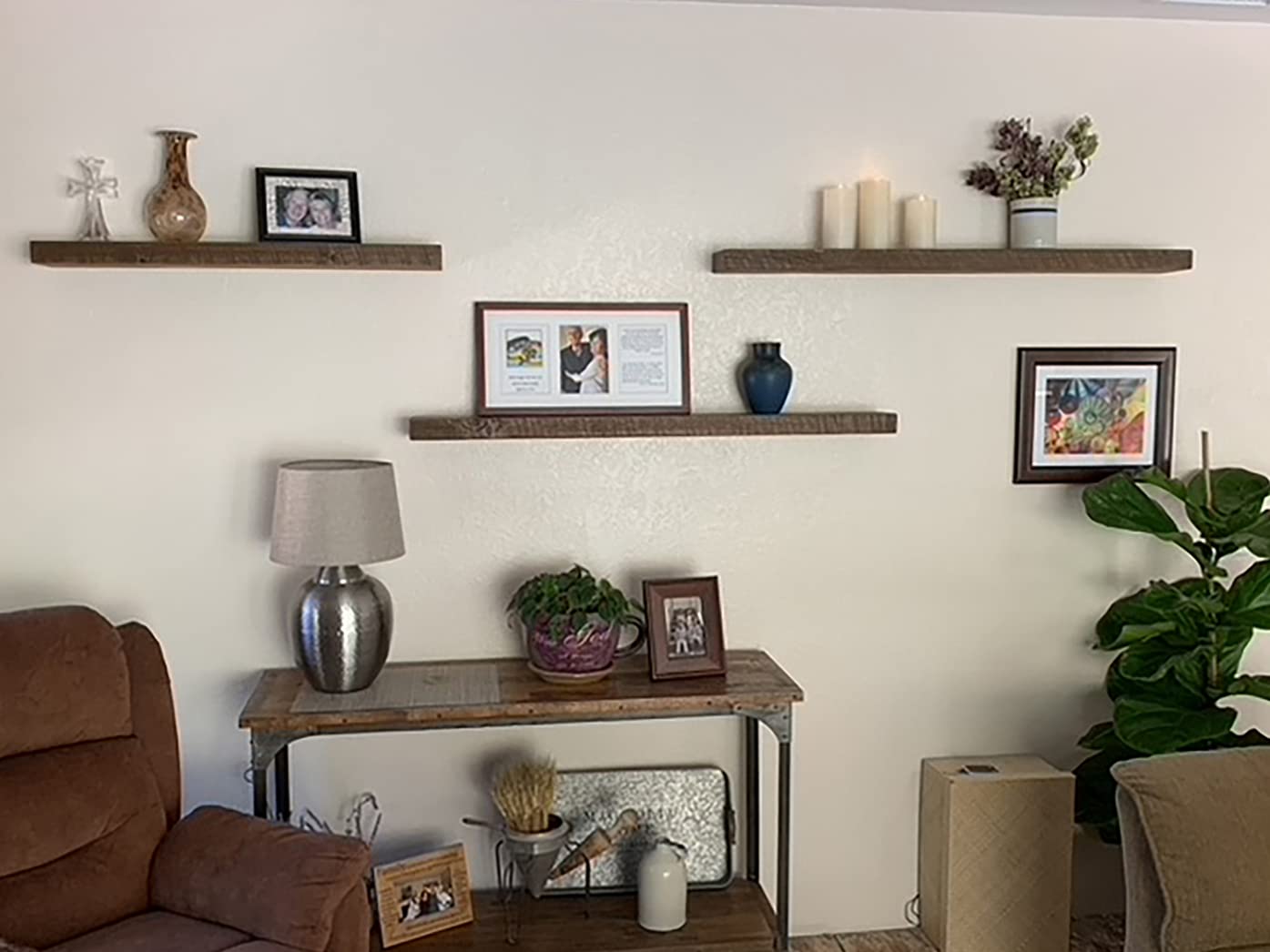 Joel's Antiques - 54 Inch Natural Wood Floating Wall Shelves - Heavy Duty Rustic Shelf for Bedroom, Living Room, Kitchen - Medium Brown 54x6x2 Inches - Perfect for Displaying Books, Photos, Plants and Home Decor