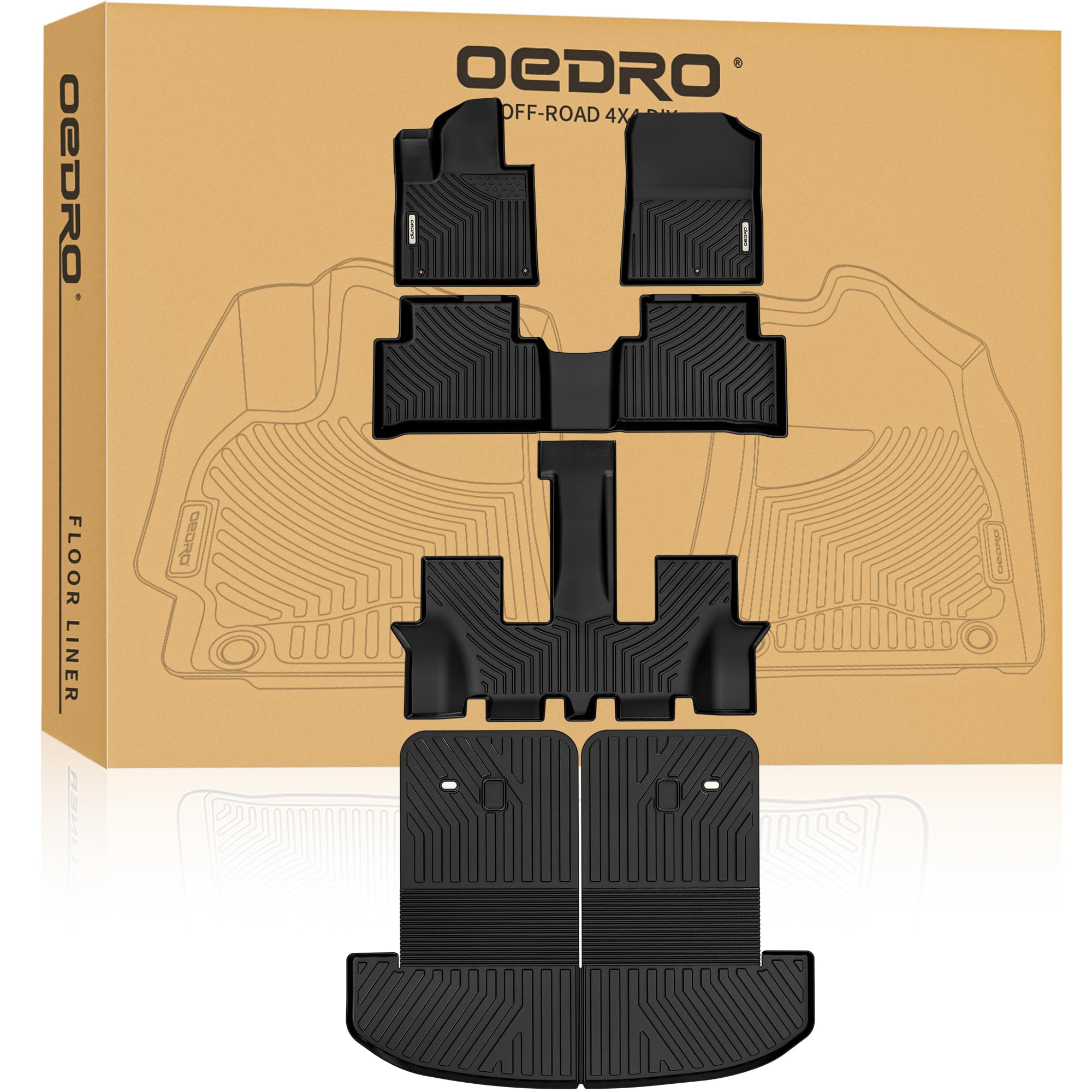 OEDRO Custom Fit TPE Floor Mats & Trunk Liner with Backrest Protector for 2021-2025 Kia Sorento (6/7 Seater, Non-Hybrid) - All-Weather Car Accessories for SUV Interior Protection, Perfect for Family Road Trips and Daily Commuting