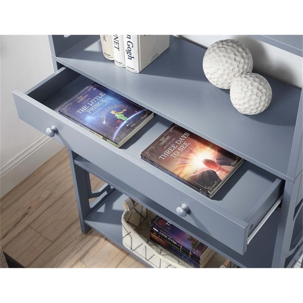 Convenience Concepts Omega 5-Tier Bookcase with Storage Drawer in Gray - Perfect for Living Room, Bedroom, or Office Organization