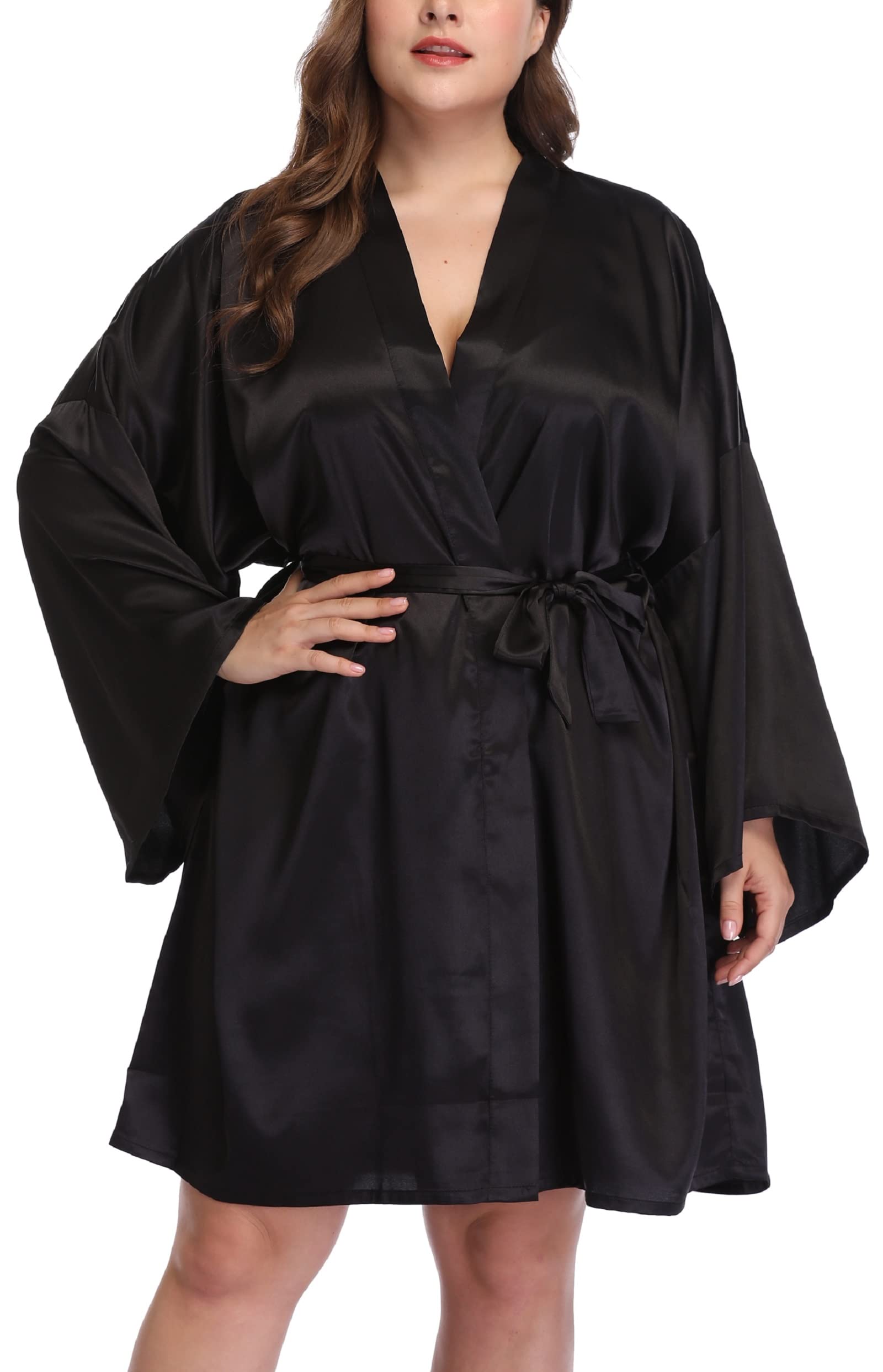 Plus Size Women's Silky Satin Kimono Robe - Elegant Bridal Wedding Party Sleepwear & Bathrobe for Bridesmaids, Bridal Shower, Spa Day & Relaxing at Home
