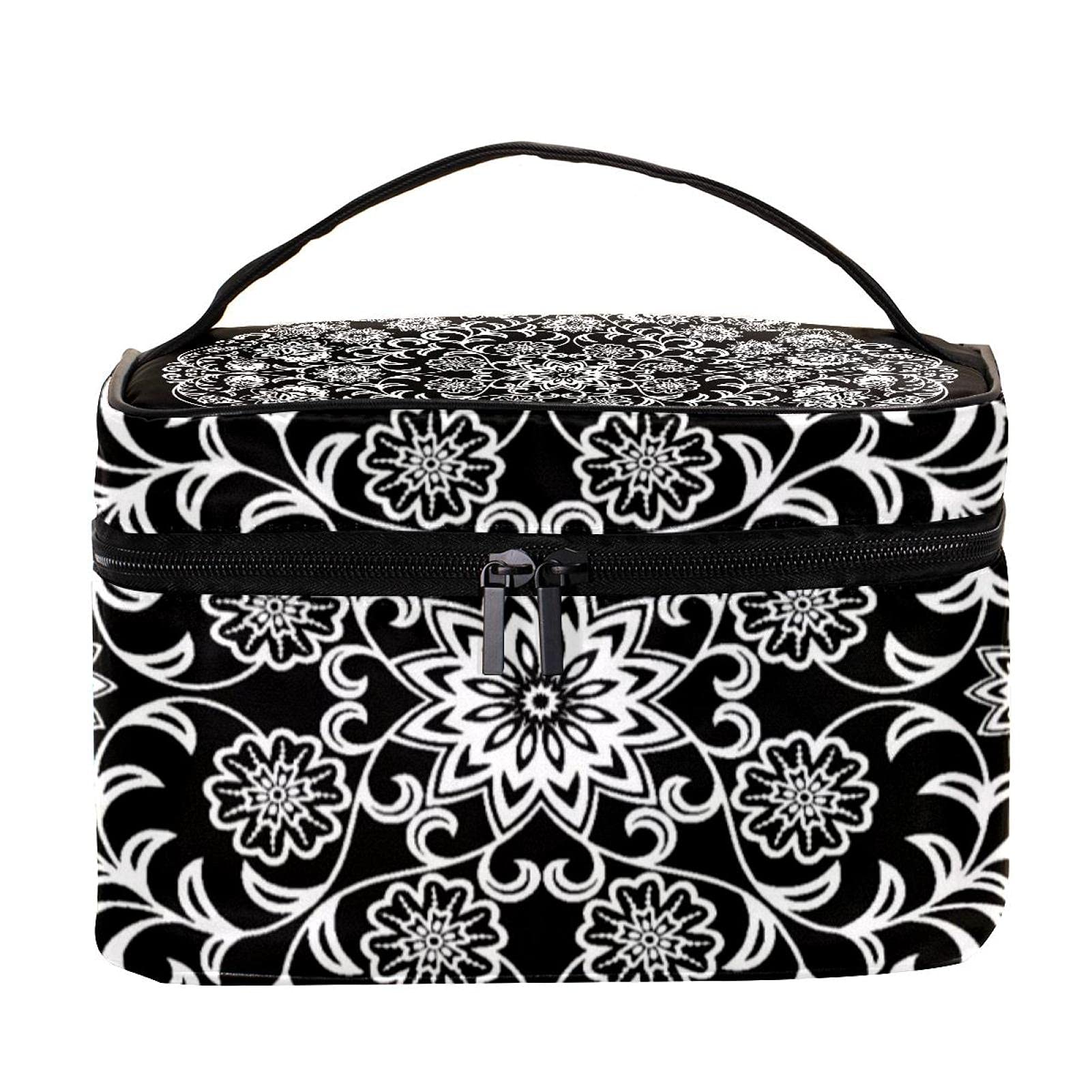 **Circle Mandala Floral Pattern Travel Makeup Bag – Large Cosmetic Organizer with Zipper for Women & Girls – Perfect for Travel, Gym, and Daily Essentials Storage**
