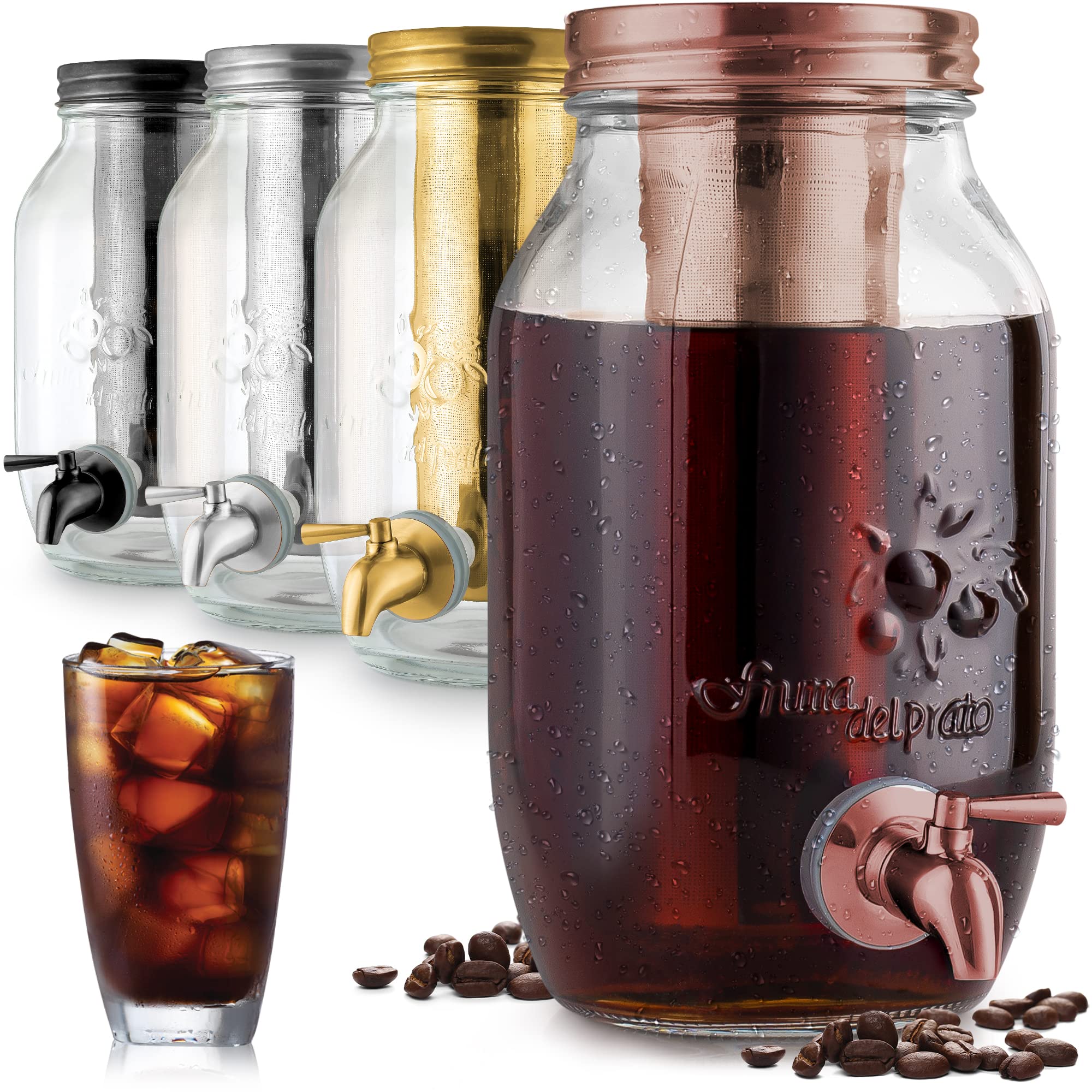 Premium 1.5L Cold Brew Coffee Maker with Extra-Thick Glass Carafe & Stainless Steel Filter - Iced Coffee & Tea Infuser Pitcher by Zulay Kitchen (Rose Gold) - Perfect for Home, Office & Outdoor Use