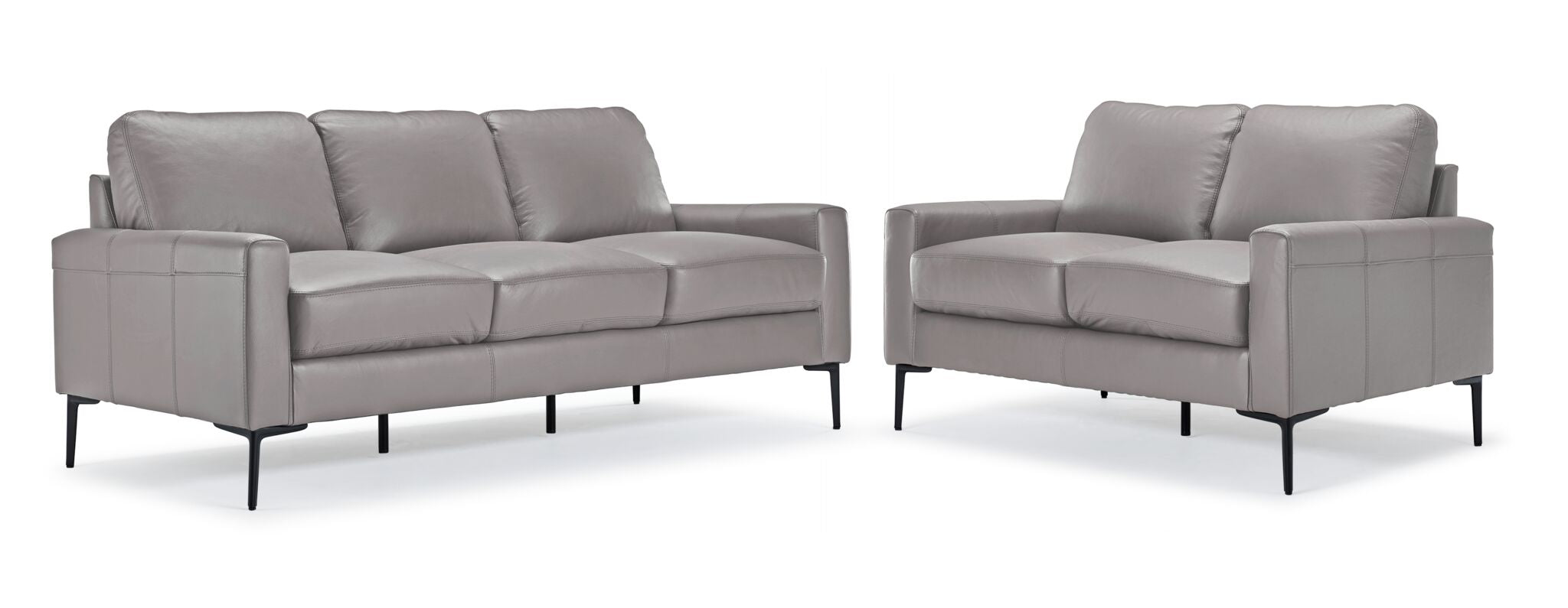 Premium Chito Leather Sofa and Loveseat Set in Cloud Grey - Modern Living Room Furniture for Home & Office Comfort