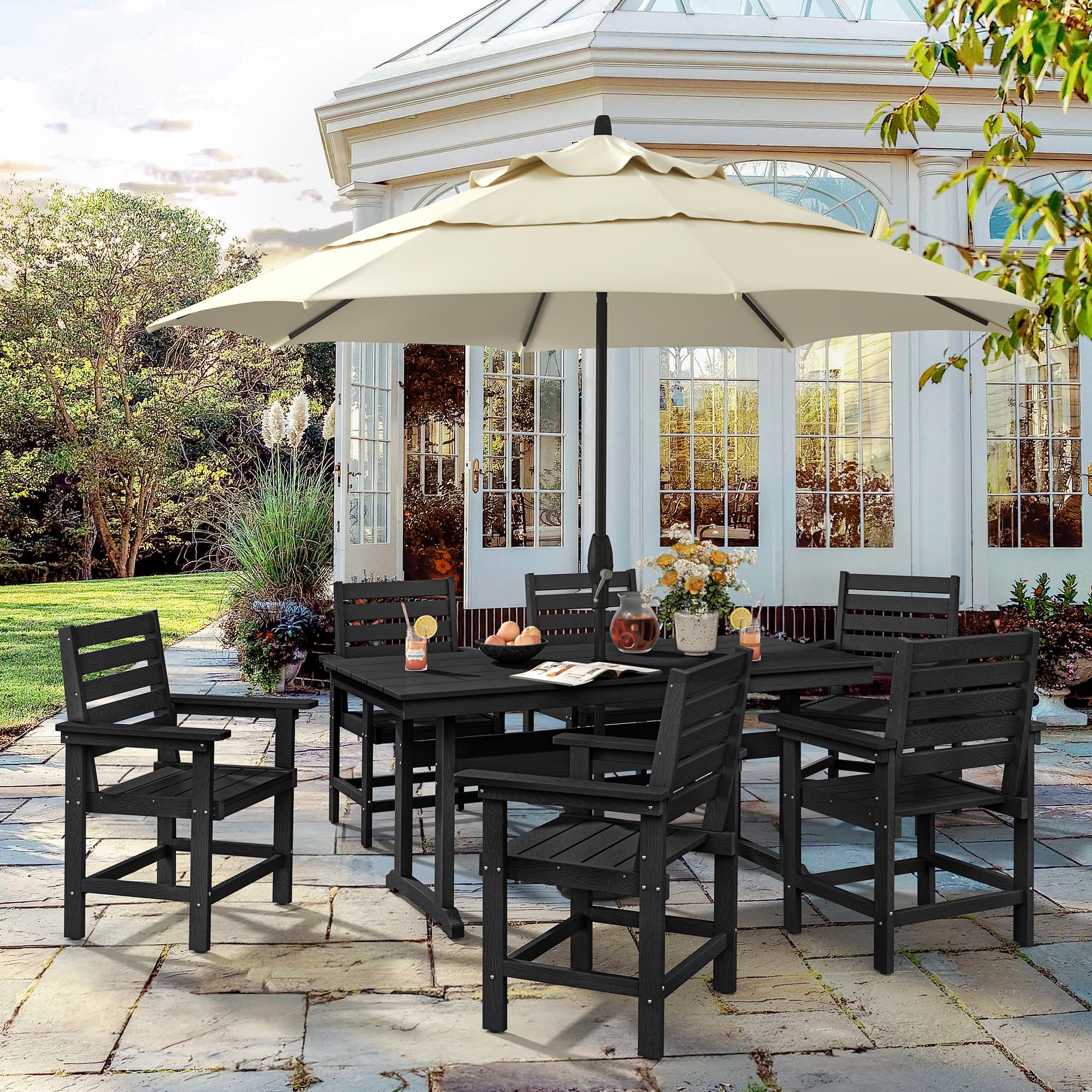 7-Piece Outdoor Patio Dining Set - Weather-Resistant HDPE Table & 6 Chairs with 1.95