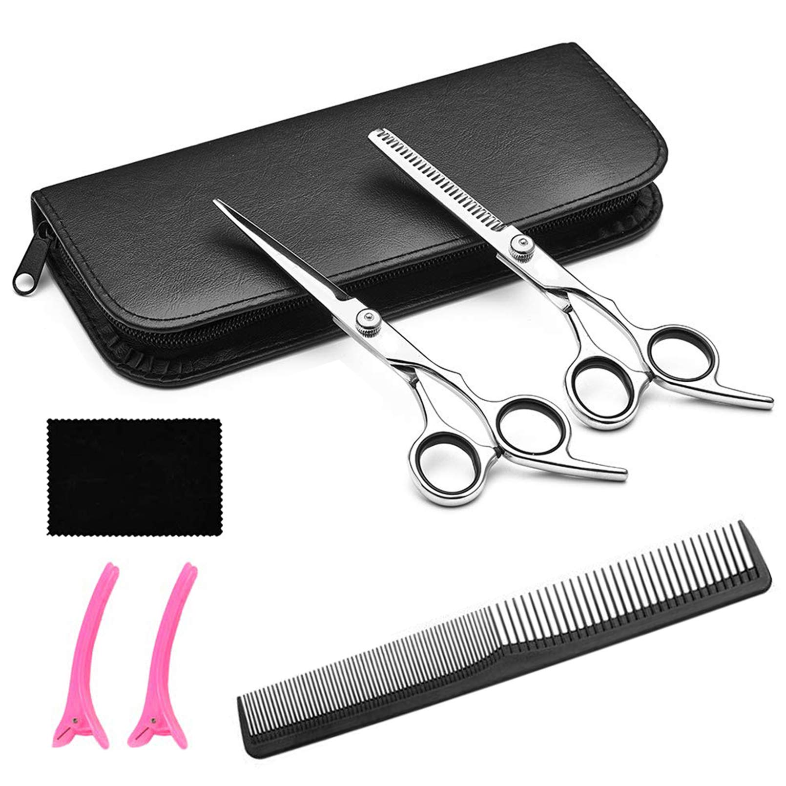 Professional Hair Cutting Scissors Kit - Barber Shears with Thinning & Straight Scissors, Styling Comb & Clips for Salon, Home & Pet Grooming | Precision Hairdressing Tools for Stylists & DIY Haircuts