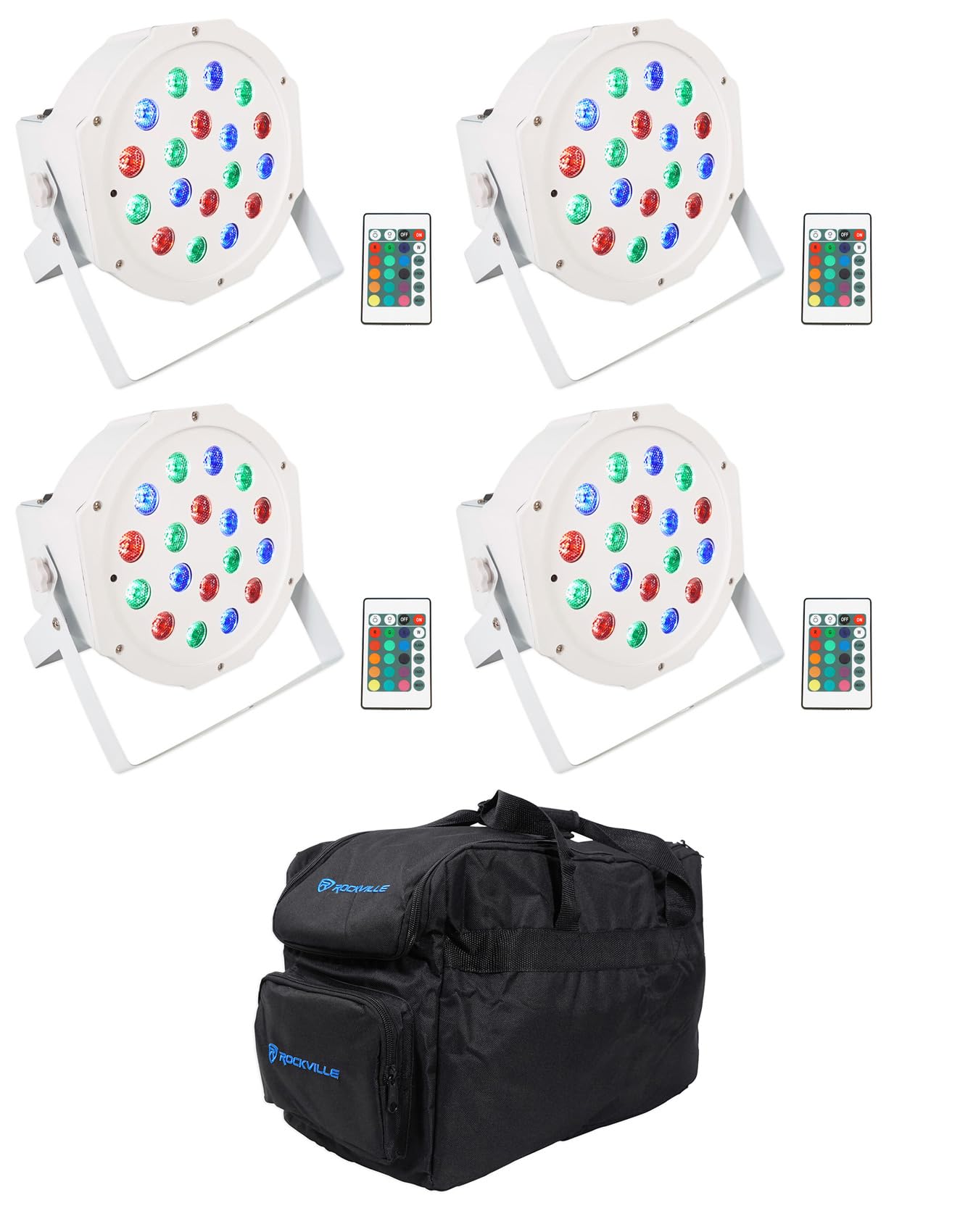 Rockville PAR 50 White Rechargeable LED DMX DJ Wash Lights (4-Pack) with Carrying Bag - Professional Stage Lighting for Concerts, Weddings & Events
