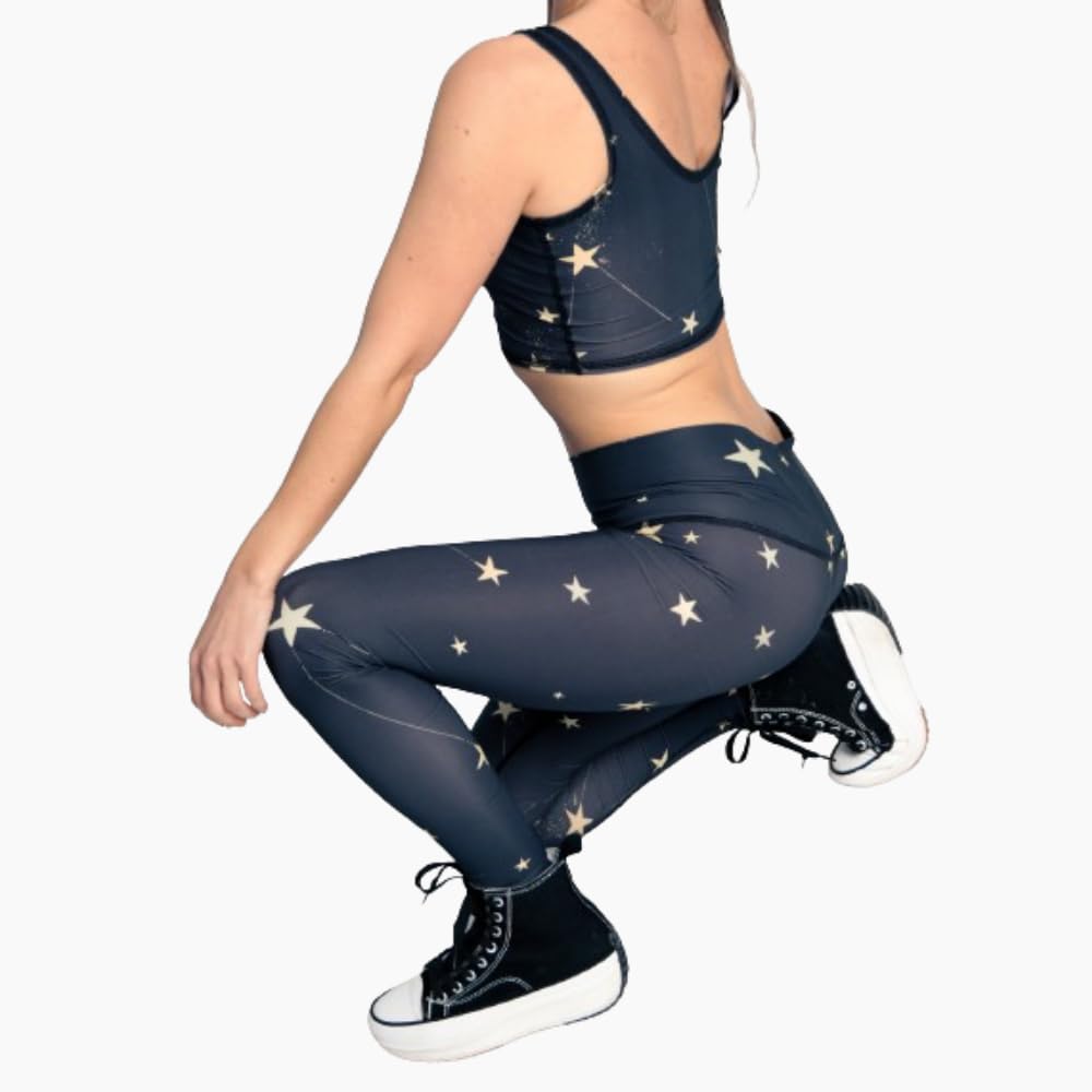 Teeki Great Star Nation Black Hot Pants Leggings for Women - USA Made Sustainable Eco-Friendly Luxury Activewear, Quick-Dry Yoga Pants for Workout, Running & Lounge Wear