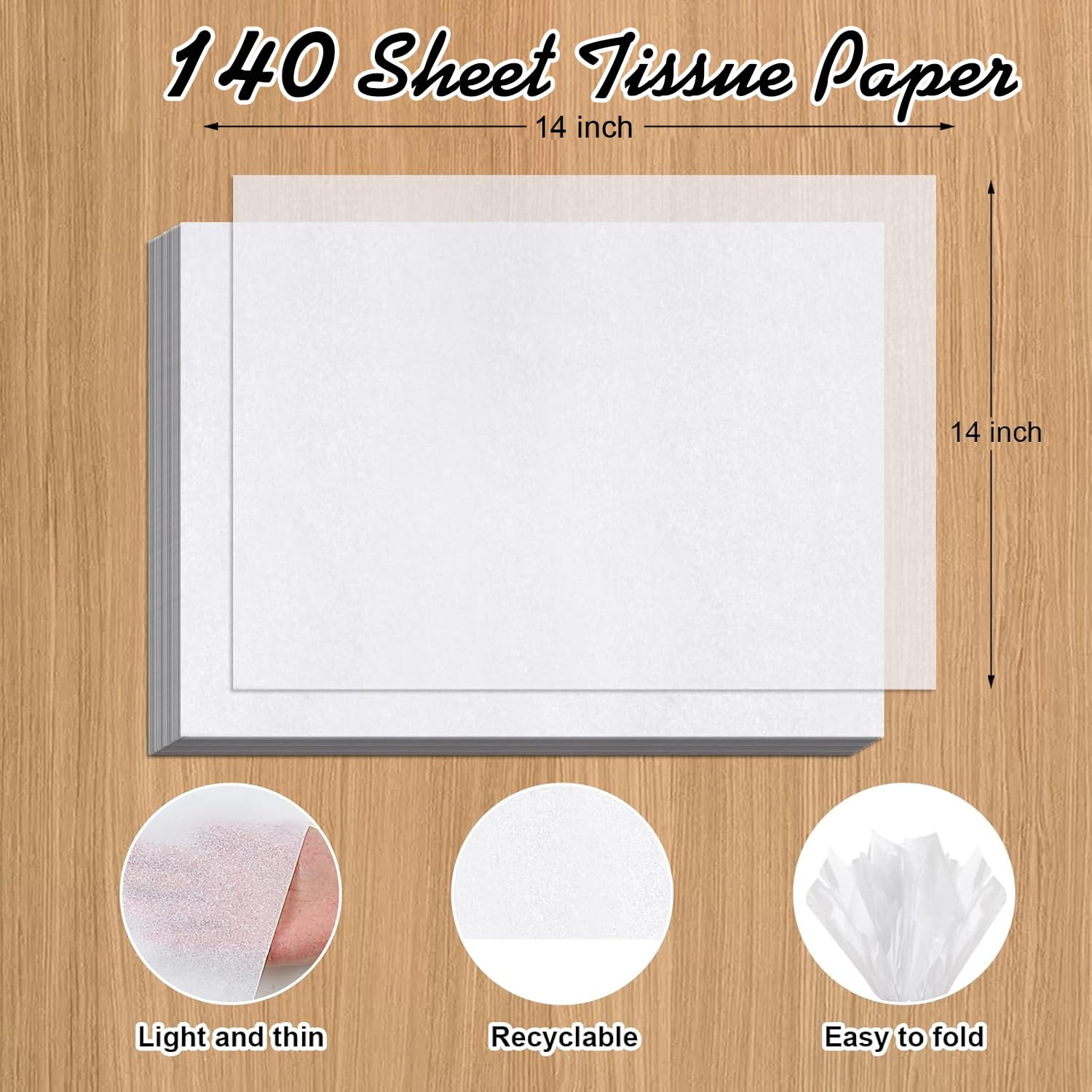 Phinus 140 Sheets White Tissue Paper Bulk - 14 x 20 Inches Wrapping Paper for Gift Bags, Wedding Decorations, Birthday Party Supplies & DIY Craft Projects | Perfect for Floral Arrangements, Gift Wrapping & Home Decor
