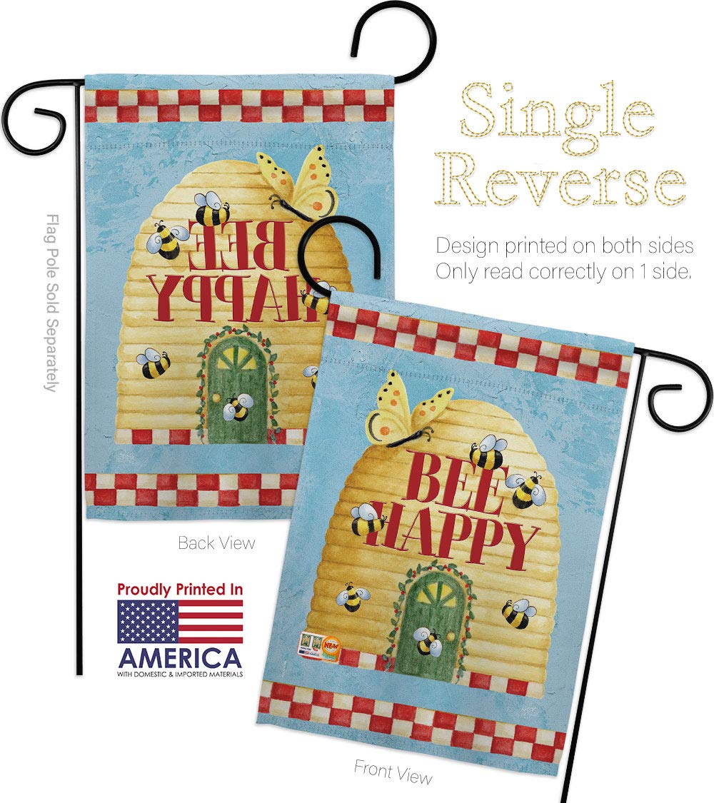 Bee Happy Hive Garden House Flags Kit - Spring Butterfly Ladybugs Dragonfly Decor - Natural Wildlife Yard Banner Gift (28x40 Inches) Made in USA - Perfect for Spring Gardens, Outdoor Decor & Wildlife Lovers