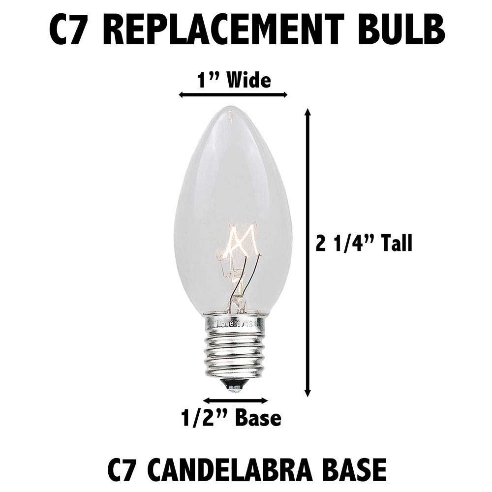 500 Pack C7/E12 Candelabra Base Christmas Lights - 5W Clear Outdoor Replacement Bulbs for Holiday Decorations, Tree Trimming, and Festive Home Lighting