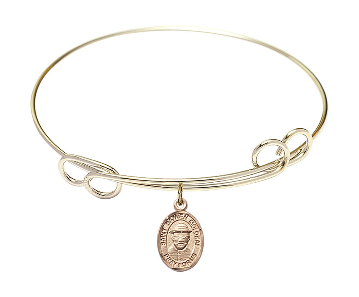 F A Dumont 7.5 Inch Round Double Loop Bangle Bracelet with St. Damien of Molokai Charm - Elegant Religious Jewelry for Women, Perfect for Church, Weddings & Everyday Wear