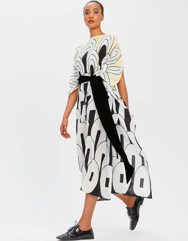 Luxury Black and White Silk Crepe Kaftan - Elegant Soft Flowy Women's Dress for Beach Cover Up, Resort Wear & Summer Evenings