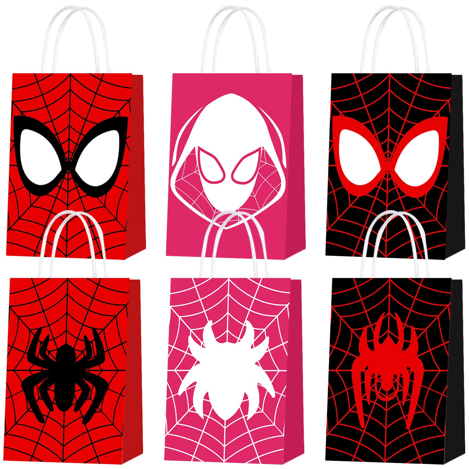 18 PCS Spiderman Themed Birthday Party Favor Bags with Handles - Miles Morales & Gwen Stacy Goodie Bags for Kids & Adults - Spidey Decorations for Superhero Themed Parties, Baby Showers & School Events