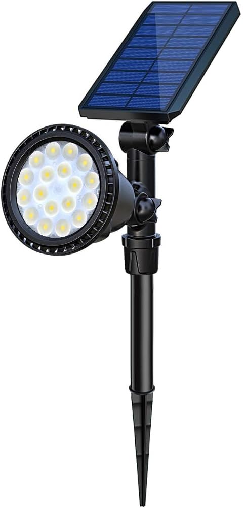 Solar Powered Outdoor Spot Lights - 18 LED Waterproof Landscape Lighting for Flag Pole, Garden & Yard | Adjustable Brightness & Auto On/Off | Cool White | Perfect for Patio, Pathway & Holiday Decor (1 Pack)