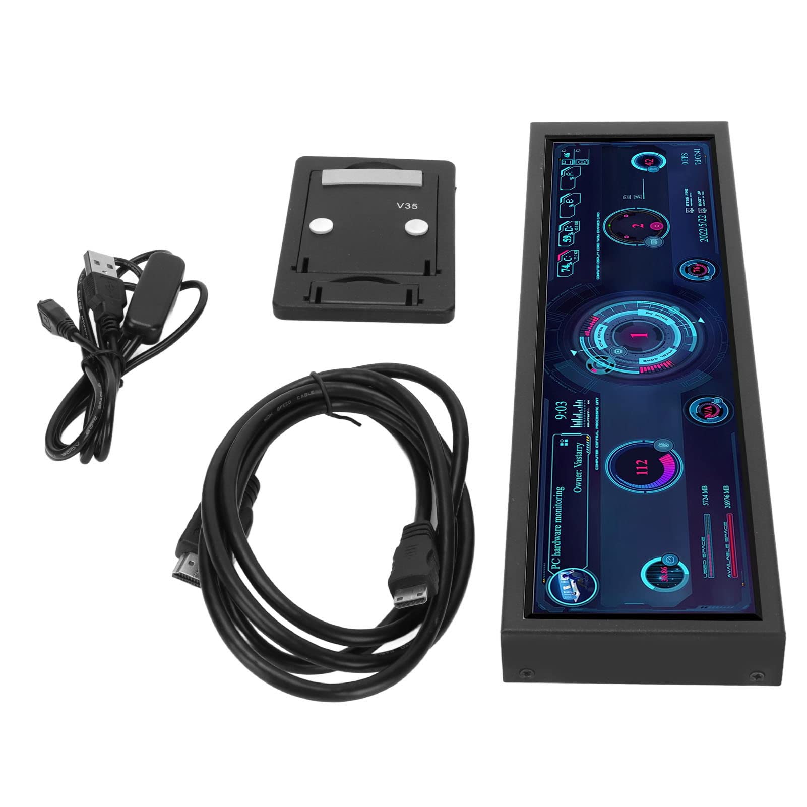 SUNGOOYUE 8.8 Inch USB Display Screen - 1920x480 Resolution CPU GPU SSD Temperature Monitor - Raspberry Pi Chassis Sub Screen for PC Builds & Gaming Rigs - Perfect for System Monitoring & DIY Projects