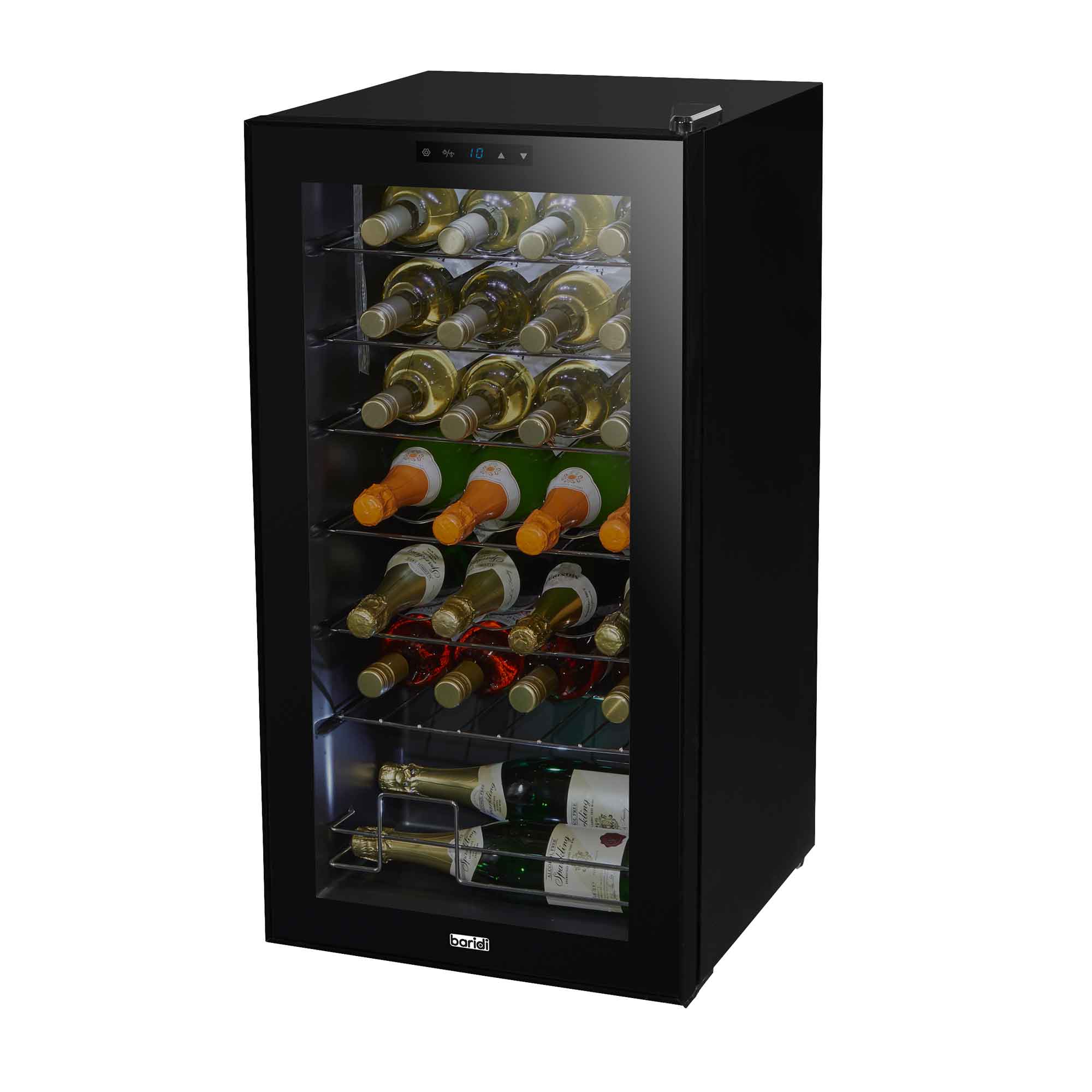 Baridi 28 Bottle Wine Cooler Refrigerator - Digital Touch Screen Control, LED Interior Lighting, Black - Perfect for Home, Office, or Restaurant Wine Storage