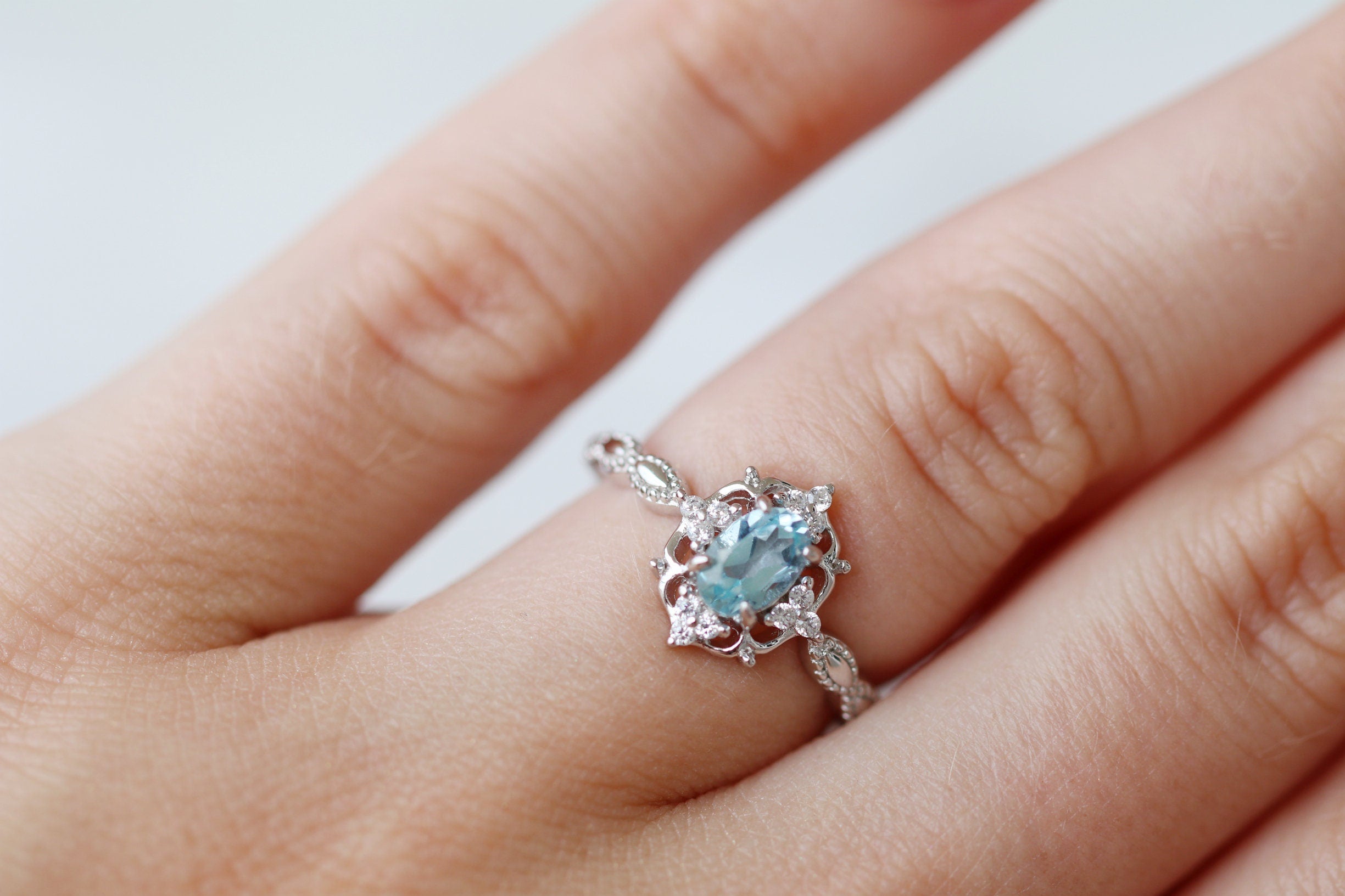 Claire Aquamarine Ring for Women - Sterling Silver Elegant Jewelry - Perfect for Engagement, Anniversary & Gift Giving