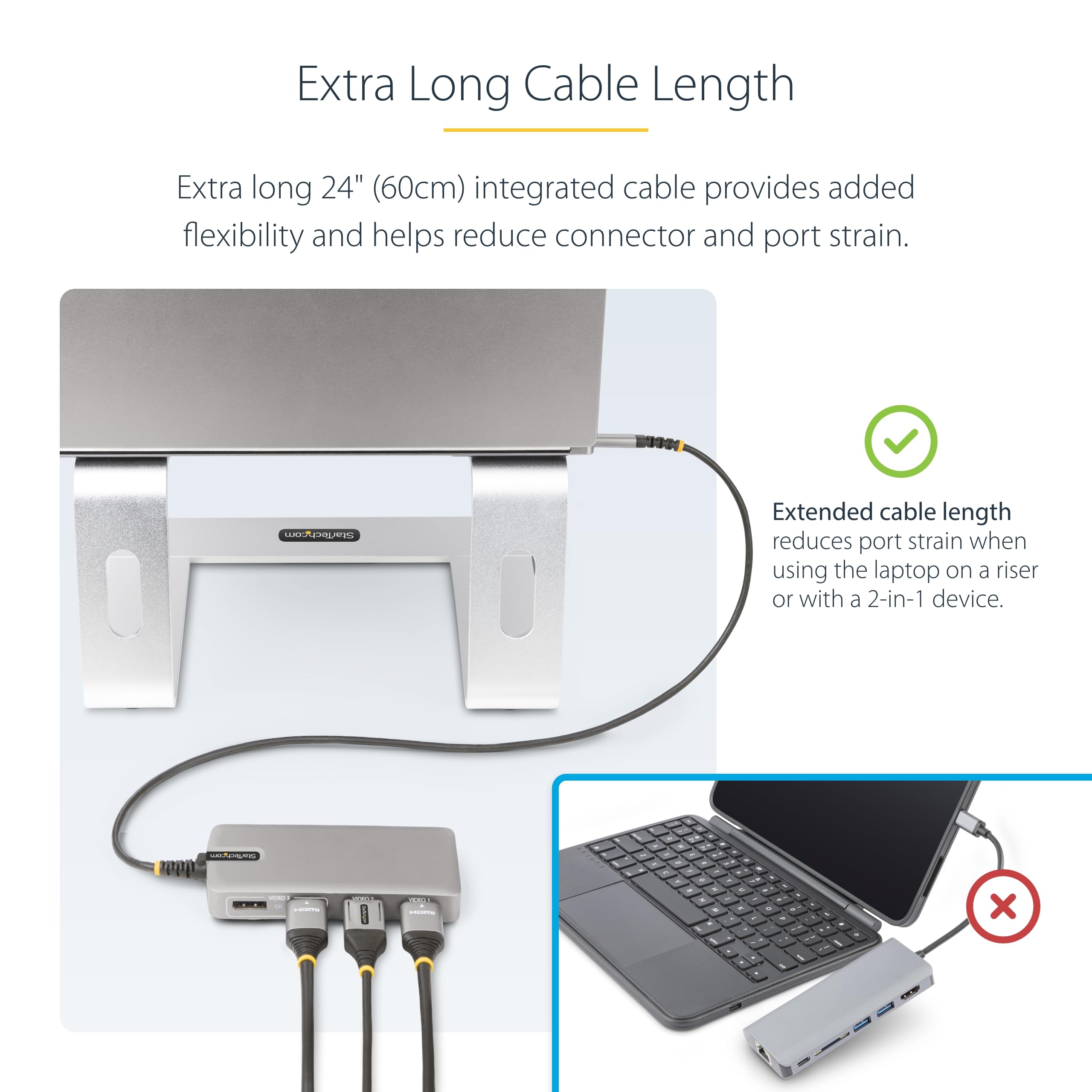StarTech.com USB-C Triple Monitor Docking Station - 4K HDMI & DisplayPort Adapter with 3-Port USB 3.1 Hub, 100W Power Delivery, Gigabit Ethernet - Portable Travel Dock for Laptops (Windows/ChromeOS) - Perfect for Home Office, Remote Work & Business Travel