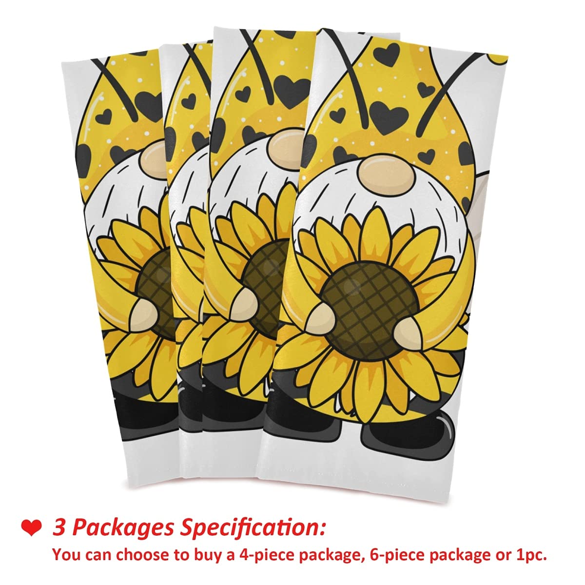 Gnome Sunflower Kitchen Dish Towels Set of 4 - Lint-Free Absorbent Dishcloths for Cooking, Baking & Cleaning - Farmhouse Style Tea Towels 18x28 Inch - Perfect for Kitchen, Dining & Farmhouse Decor