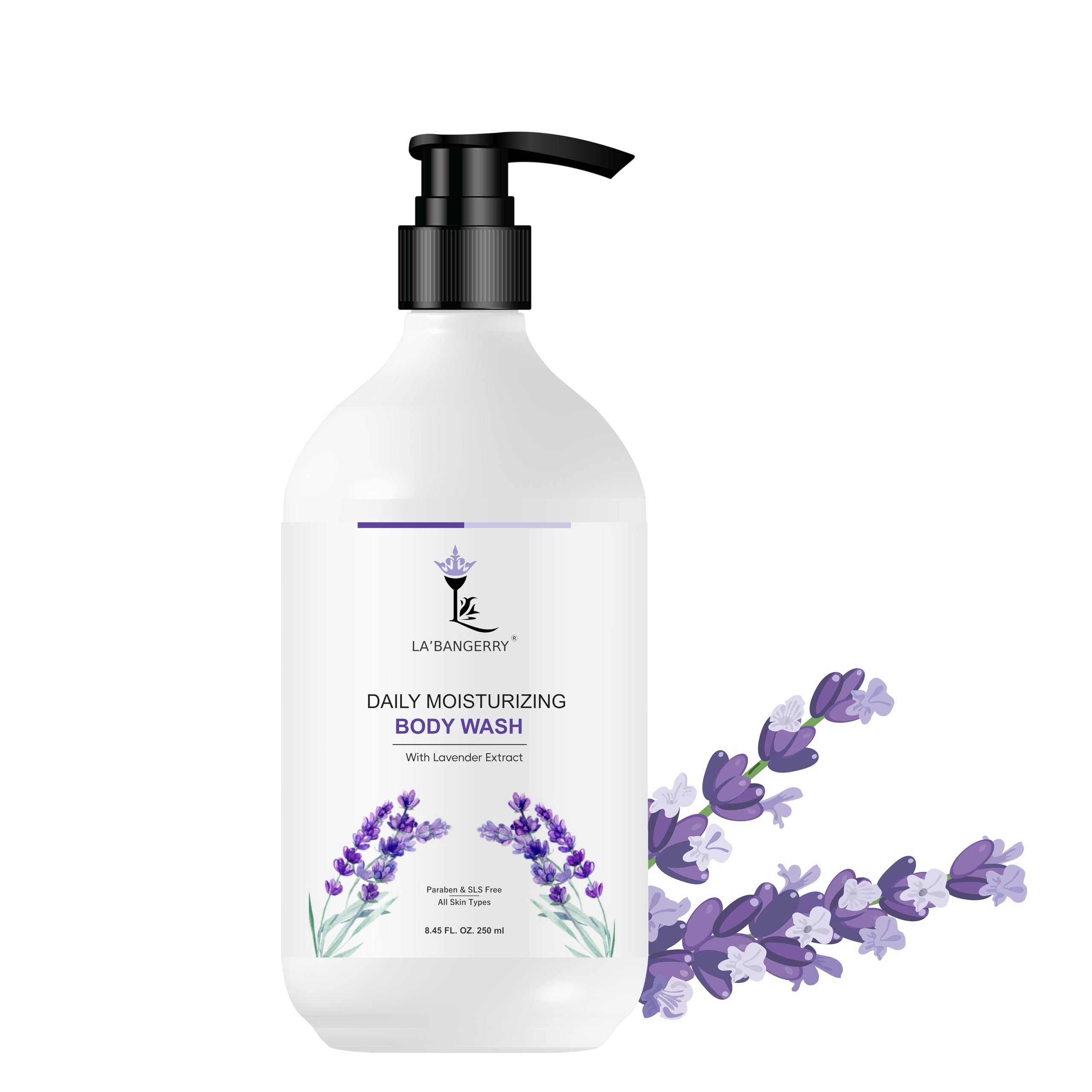 LA'BANGERRY Lavender Extract Moisturizing Body Wash for Soft & Glowing Skin - 250ml | Gentle Cleanser for All Skin Types | Prevents Body Acne | Unisex Daily Shower Gel for Women & Men | Perfect for Morning Refresh & Nighttime Relaxation