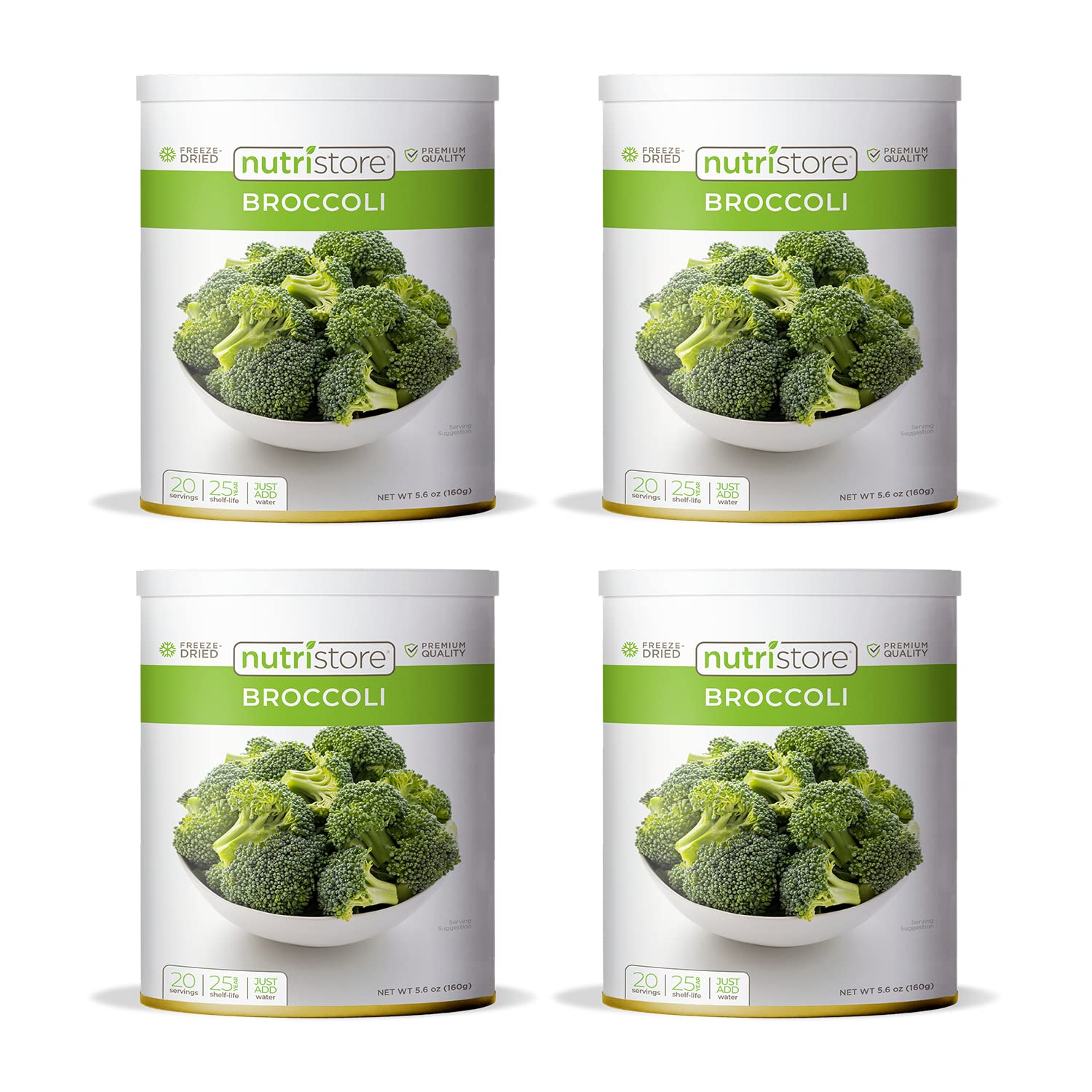 Nutristore Freeze Dried Broccoli - Healthy Vegetable Snacks for Emergency Food Storage | Long Shelf Life (25 Years) Bulk #10 Can | Perfect for Camping, Hiking & Survival Kits (4-Pack)