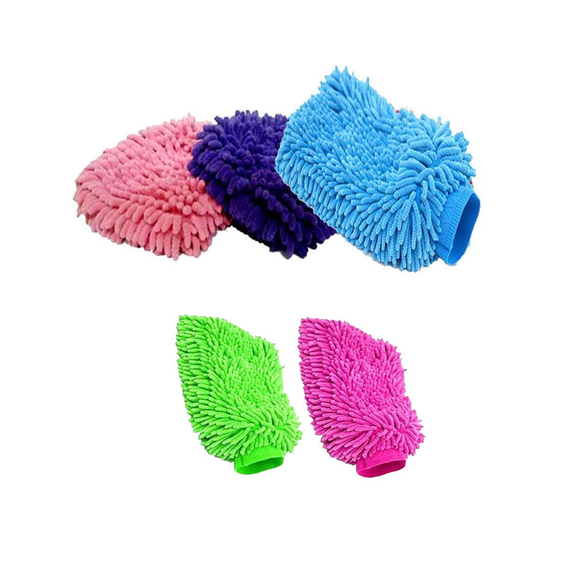 MoneySo Multipurpose Cleaning Mitten Gloves - Chenille Microfiber Car Wash Mitts for Cars, Windows & Household - Lint Free, Scratch Free, Double Sided - Wet/Dry Use (4 Pack, Random Colors) - Perfect for Auto Detailing, Dishwashing & Pet Care