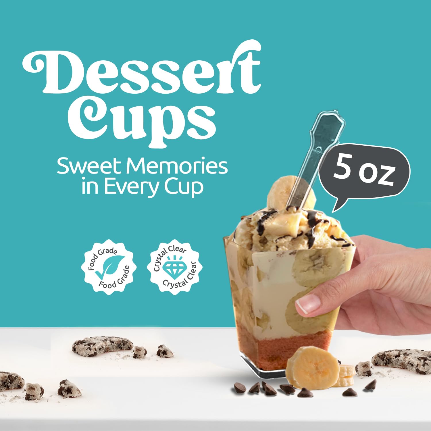 5 oz Plastic Dessert Cups with Lids and Spoons (50 Pack) - Reusable Parfait Cups for Mousse, Tiramisu, Pudding, Salads & Party Appetizers - Perfect for Catering, Weddings, Birthday Parties & Picnics