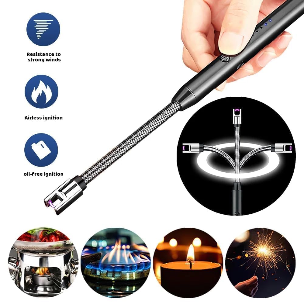DISONE Electric Plasma Candle Lighter - USB Rechargeable Windproof Arc Lighter with Zinc Alloy Core, Modern Black Design - Perfect for Camping, Home Use, Gifts & Outdoor Activities